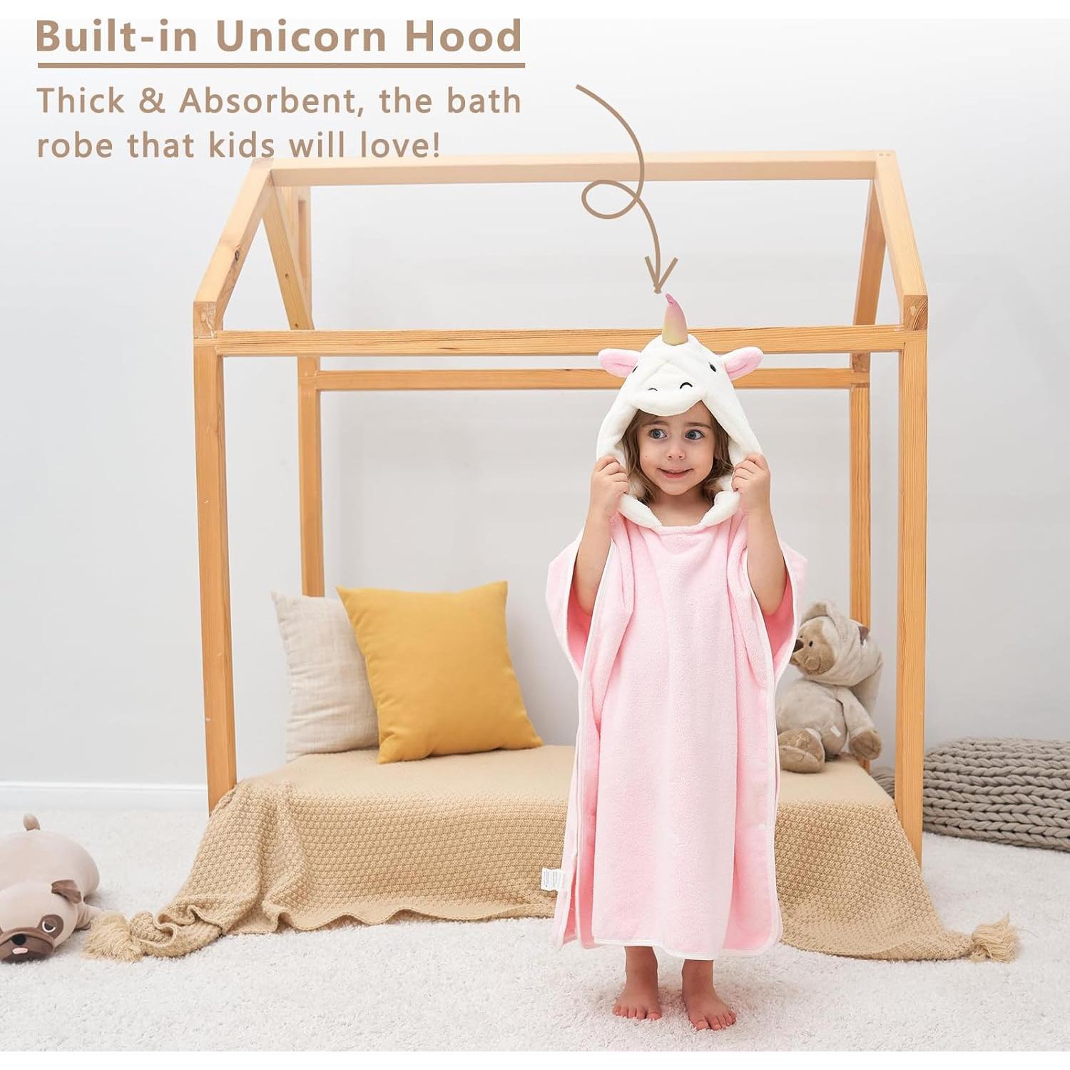 Toalla con Capucha 3D Unicornio PINNKKU 71x140 cm Rosa