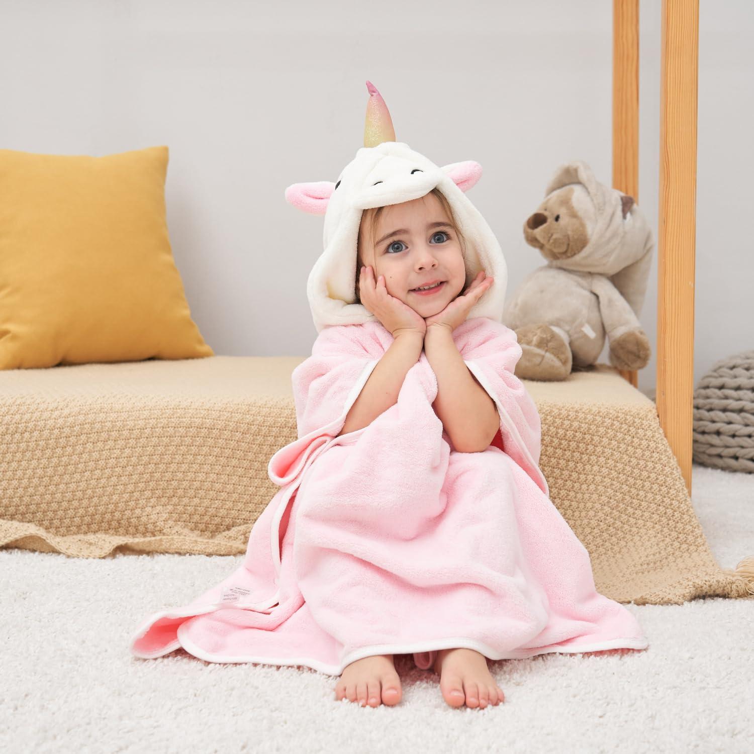 Toalla con Capucha 3D Unicornio PINNKKU 71x140 cm Rosa