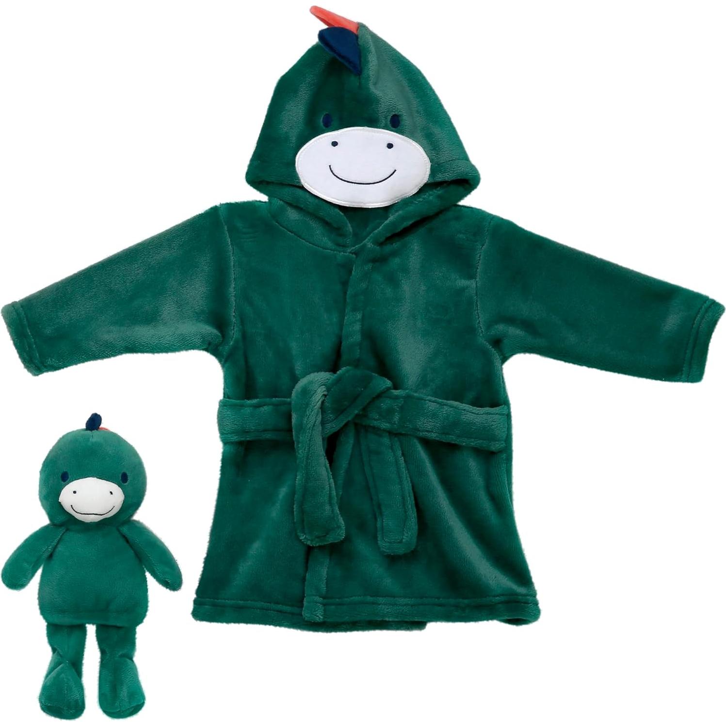 Conjunto Bata y Juguete Felpa Bebés Verde Dino 2 Piezas