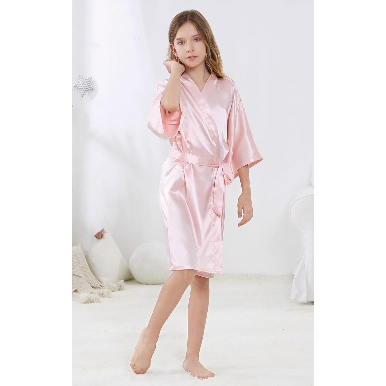 Kimono corto de satén para niñas ALHAVONE - Talla 10 Rosa