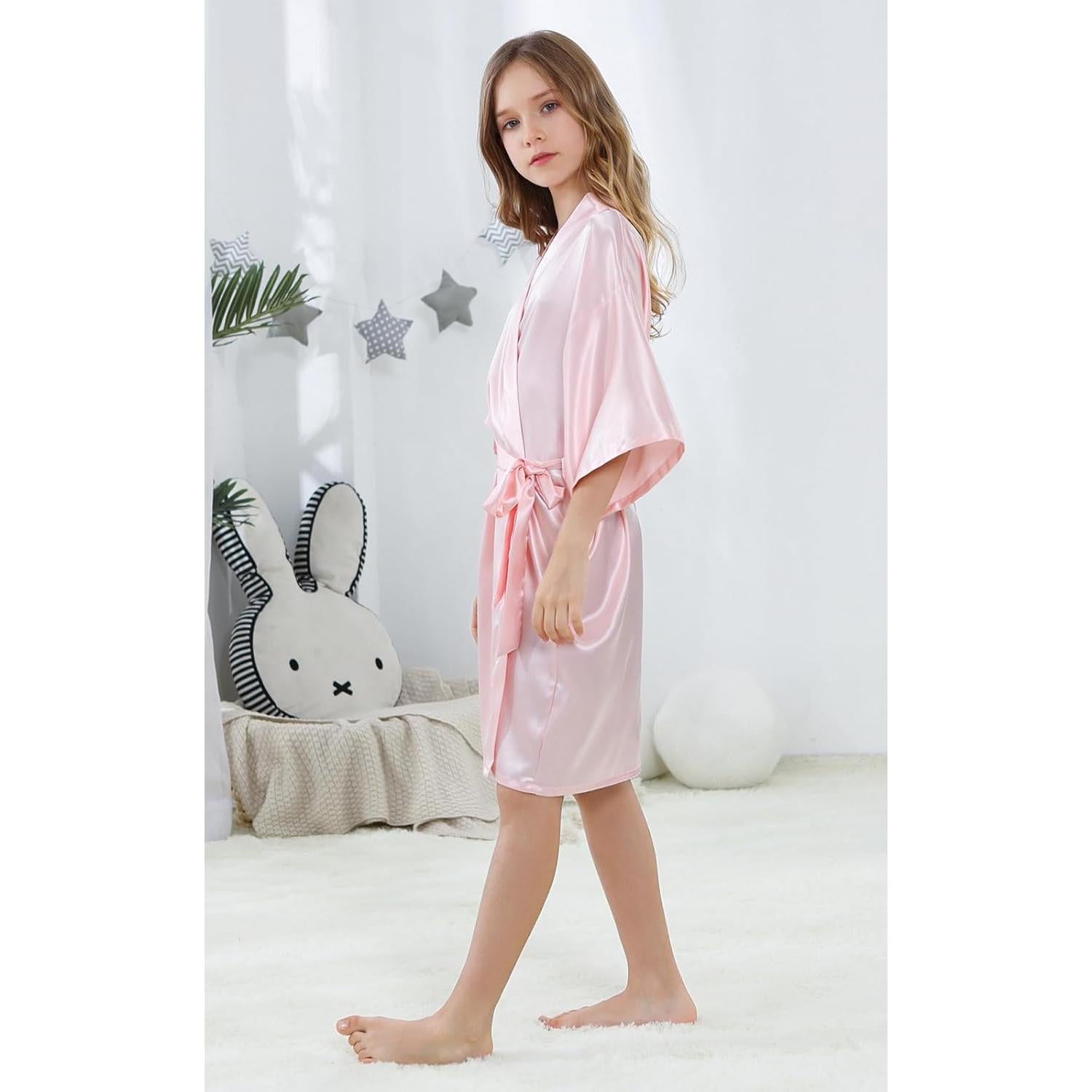 Kimono corto de satén para niñas ALHAVONE - Talla 10 Rosa