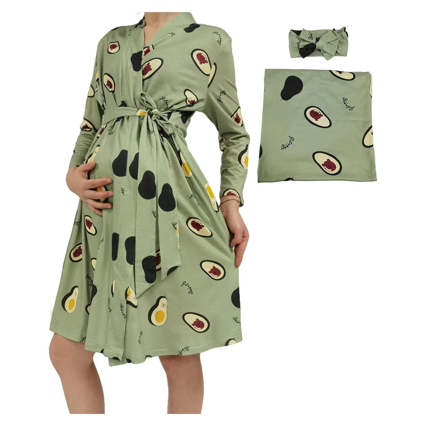 Conjunto de Bata de Maternidad SUFEINI con Manta y Diadema