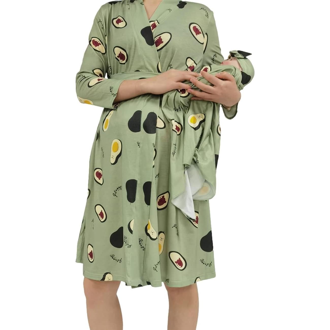 Conjunto de Bata de Maternidad SUFEINI con Manta y Diadema