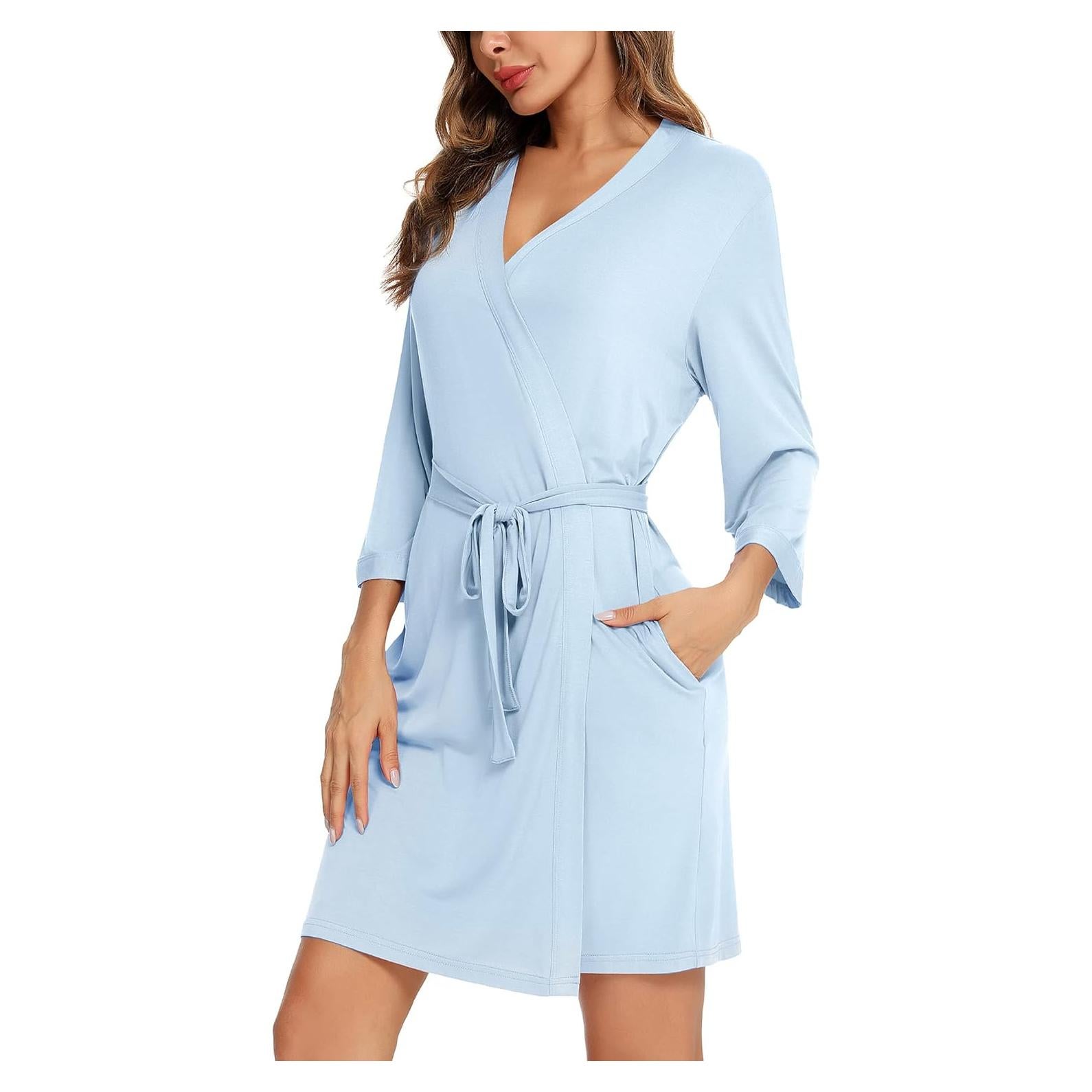 Bata Corta de Seda para Mujeres Samring - Azul Claro