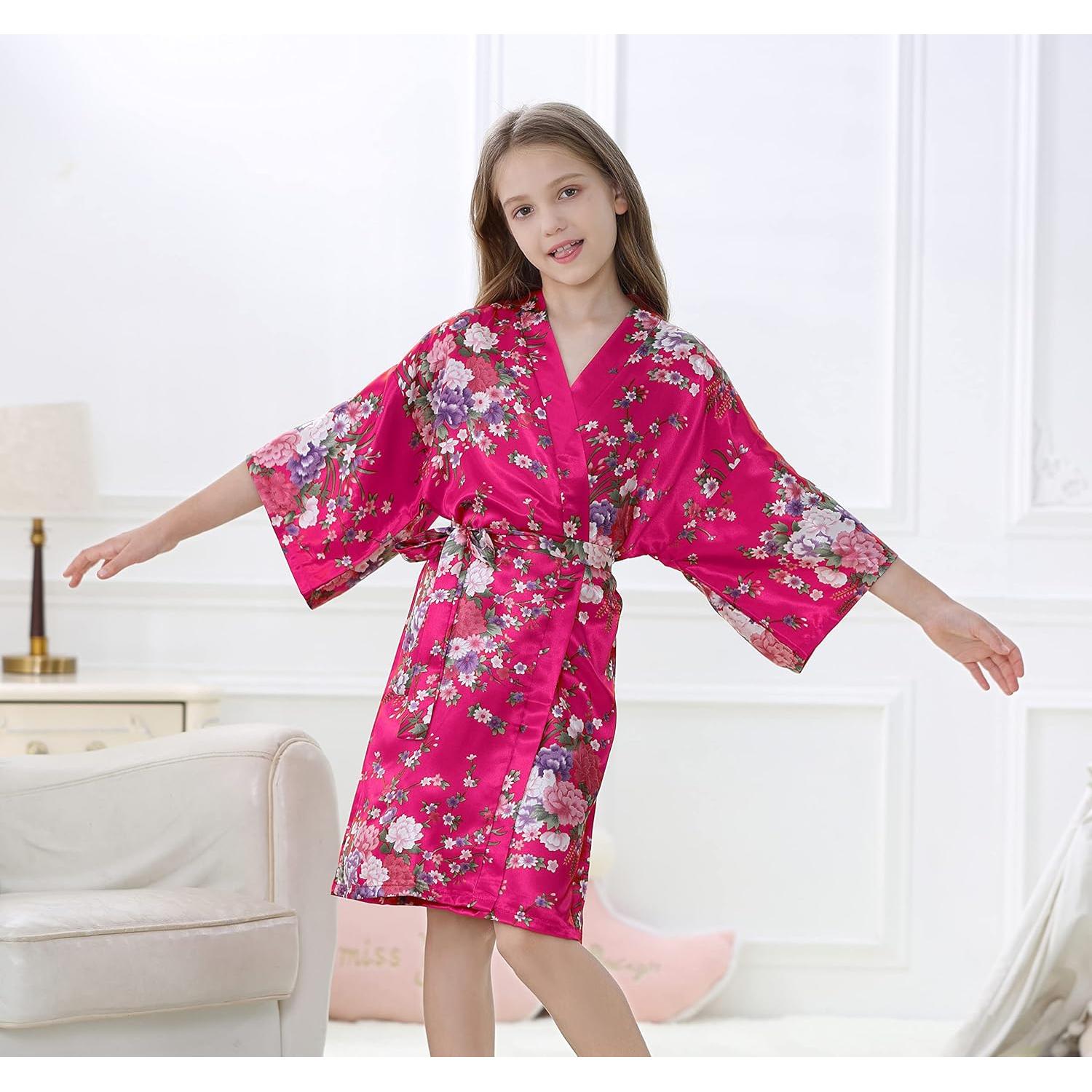 Bata de Kimono para Niña Rosa Floral 100% Poliéster