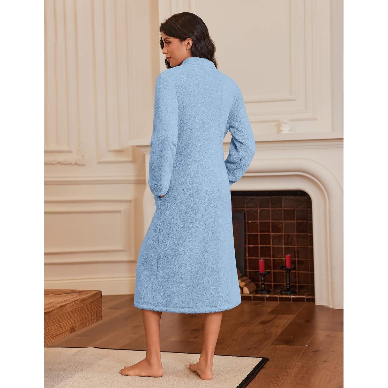 Bata de Baño con Cremallera Ekouaer para Mujeres - Forro Polar, Larga, S-XXL