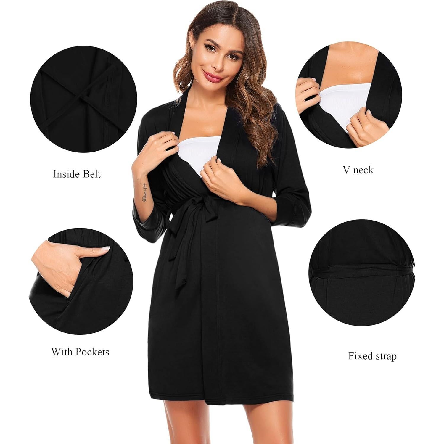 Bata de Maternidad y Lactancia SWOMOG - Manga Larga, 3 en 1