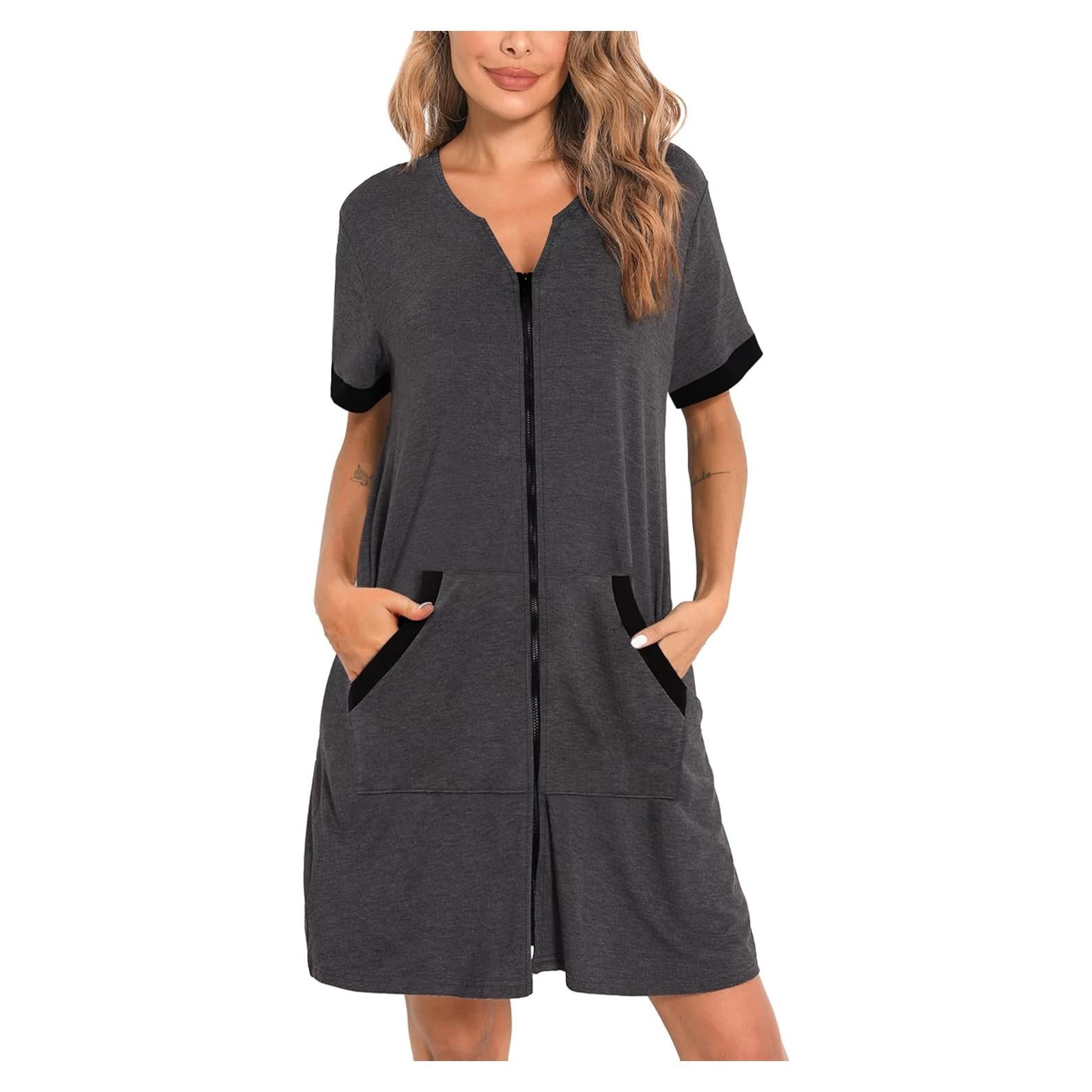 Bata de Casa para Mujer SWOMOG con Cremallera y Bolsillos