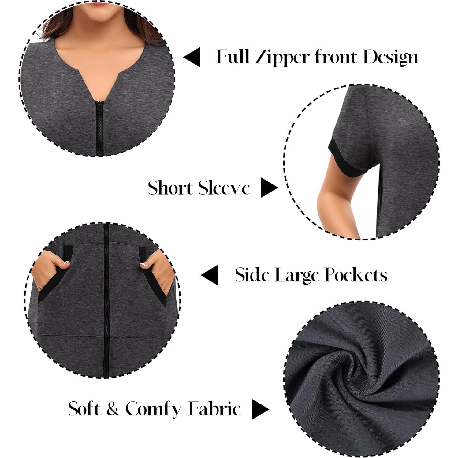 Bata de Casa para Mujer SWOMOG con Cremallera y Bolsillos