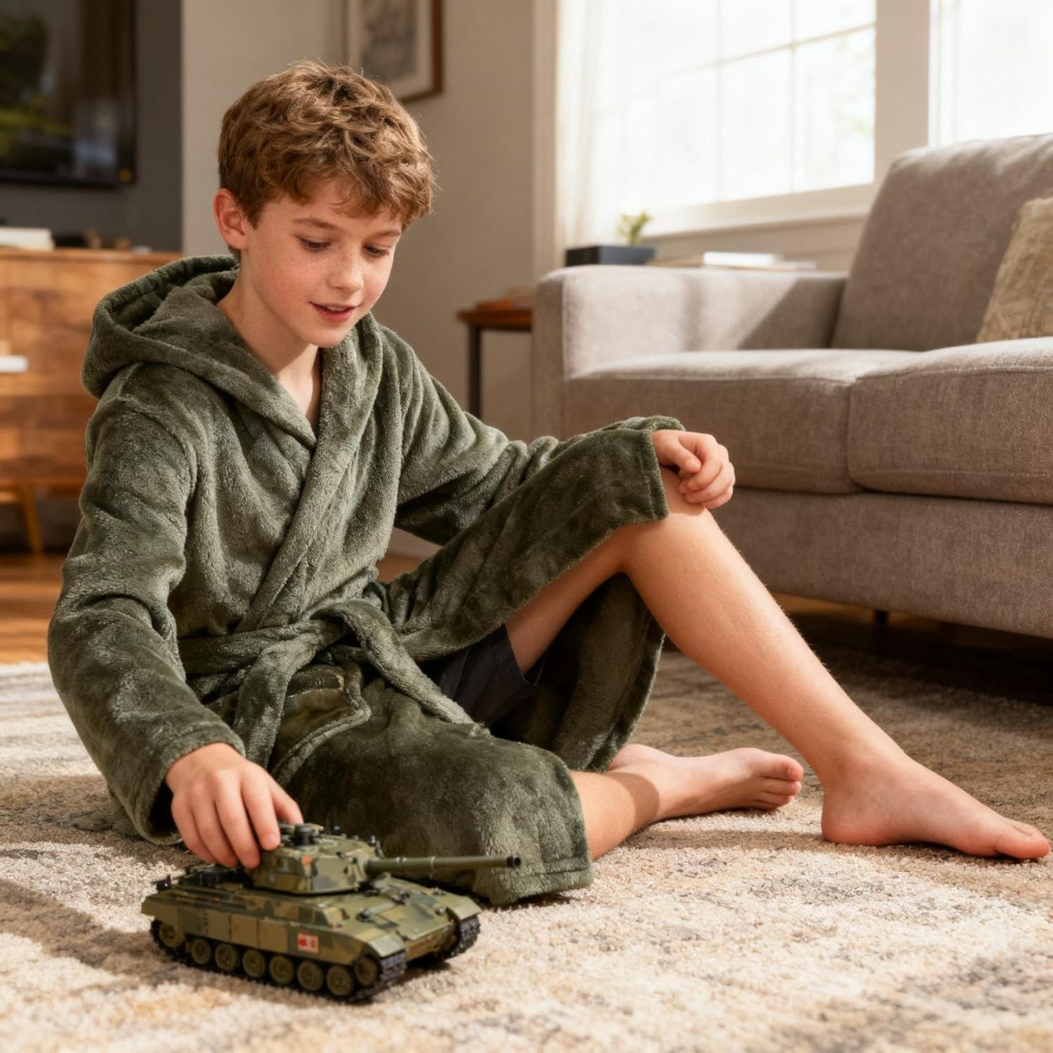 Bata de Baño Fleece para Niños E.W Apparel 5-6 Años Verde Oliva