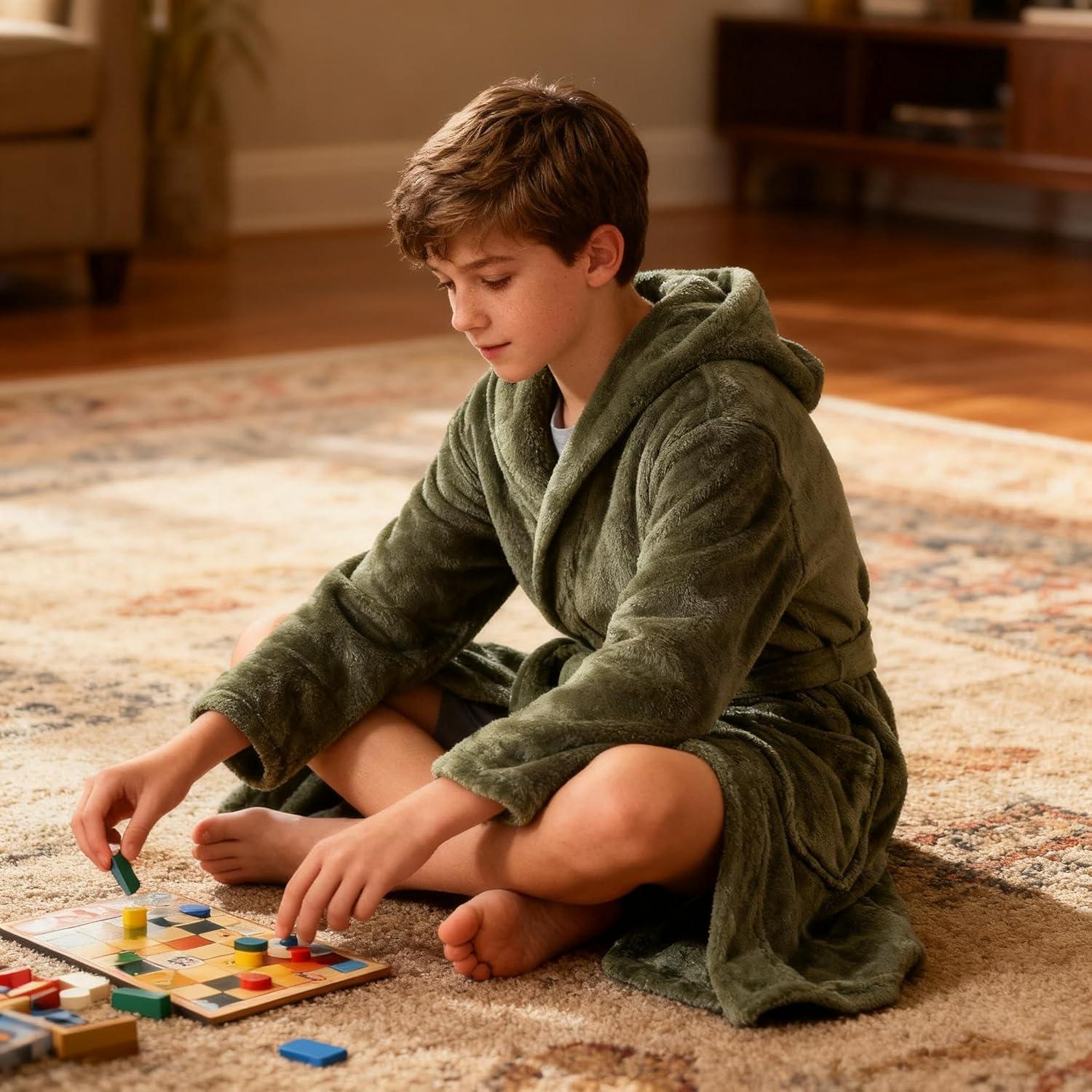 Bata de Baño Fleece para Niños E.W Apparel 5-6 Años Verde Oliva