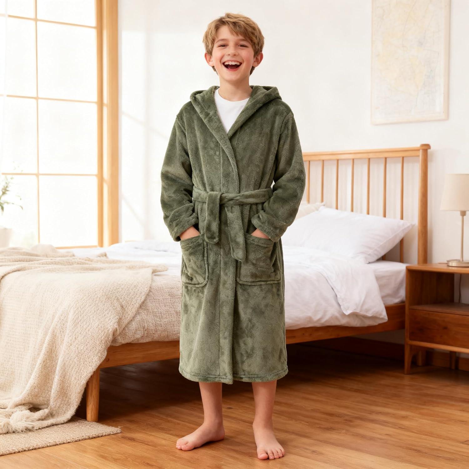Bata de Baño Fleece para Niños E.W Apparel 5-6 Años Verde Oliva