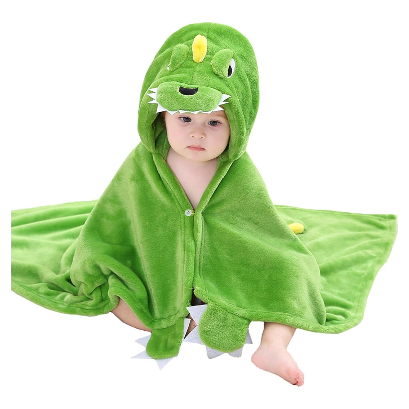 Bata de Baño con Capucha TONWHAR para Bebés 0-4 Años - Dinosaurio Verde