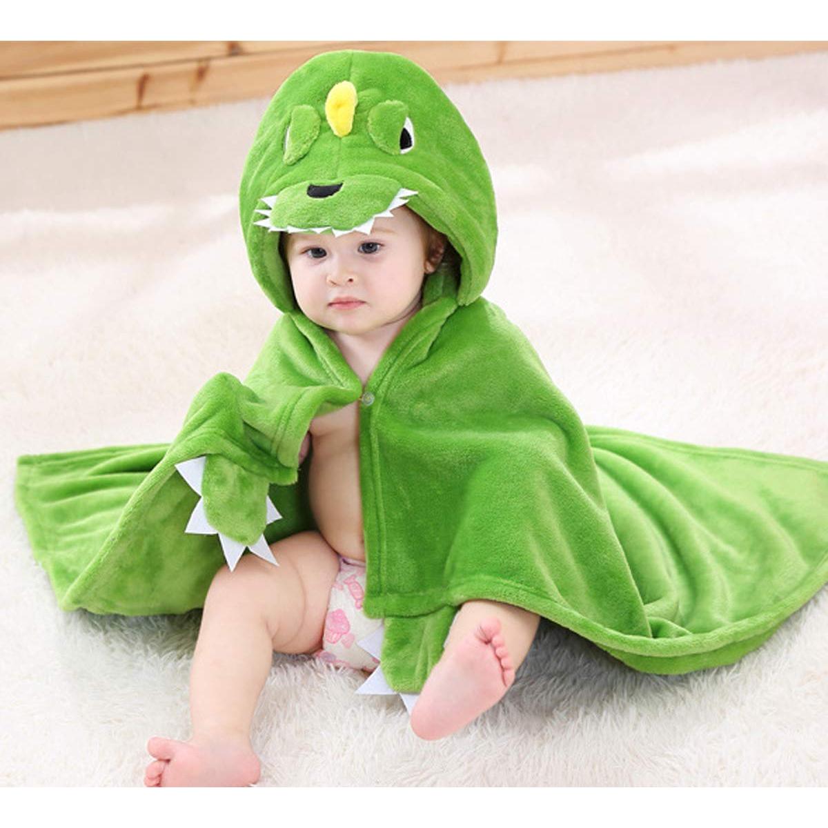 Bata de Baño con Capucha TONWHAR para Bebés 0-4 Años - Dinosaurio Verde