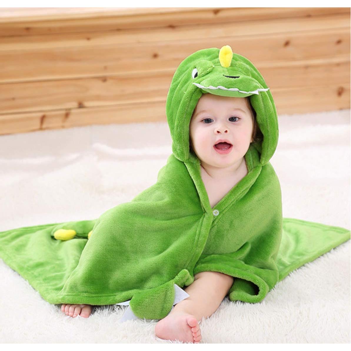 Bata de Baño con Capucha TONWHAR para Bebés 0-4 Años - Dinosaurio Verde