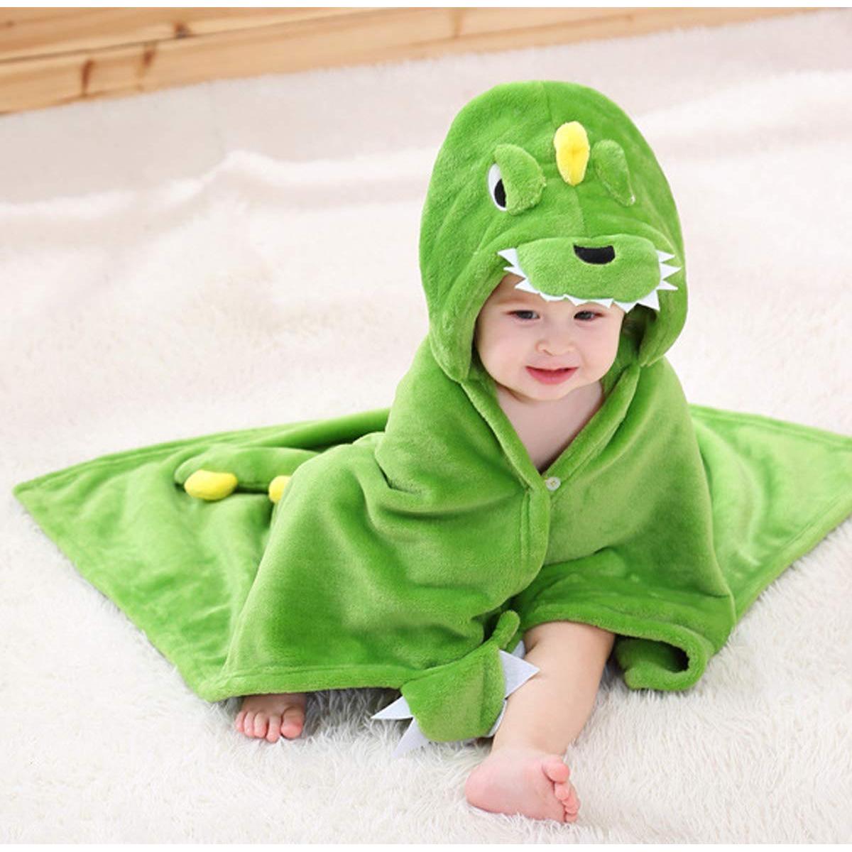 Bata de Baño con Capucha TONWHAR para Bebés 0-4 Años - Dinosaurio Verde