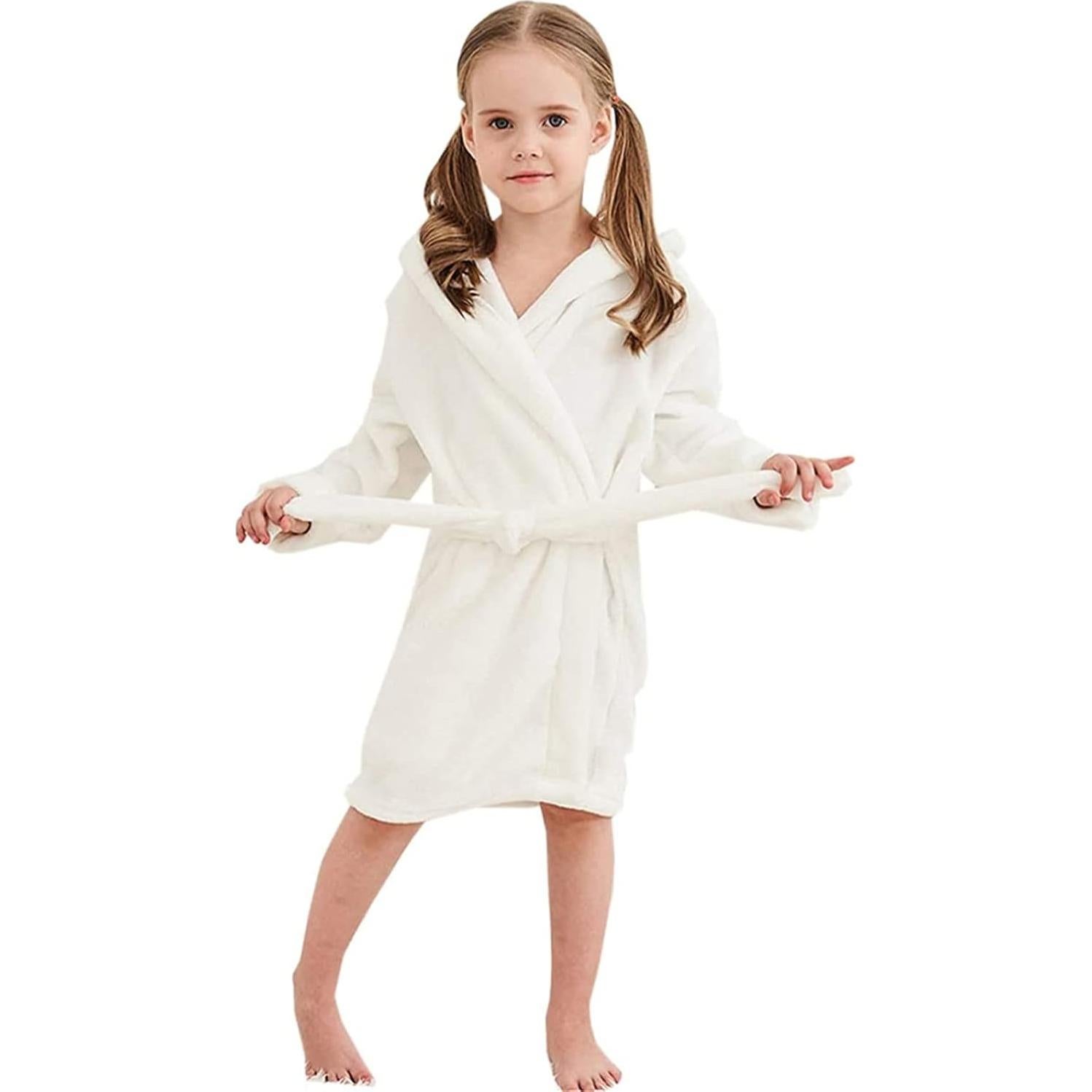 Bata de Baño con Capucha para Niñas 7-8 Años - Franela Suave