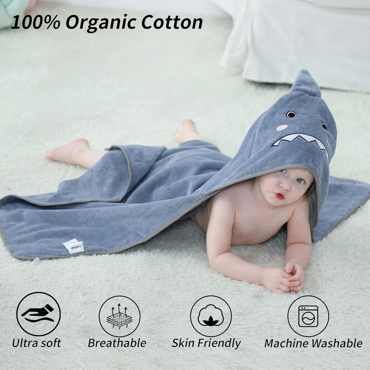 Toalla de Baño con Capucha Tiburón HAHASHOW 100% Algodón 89x89cm