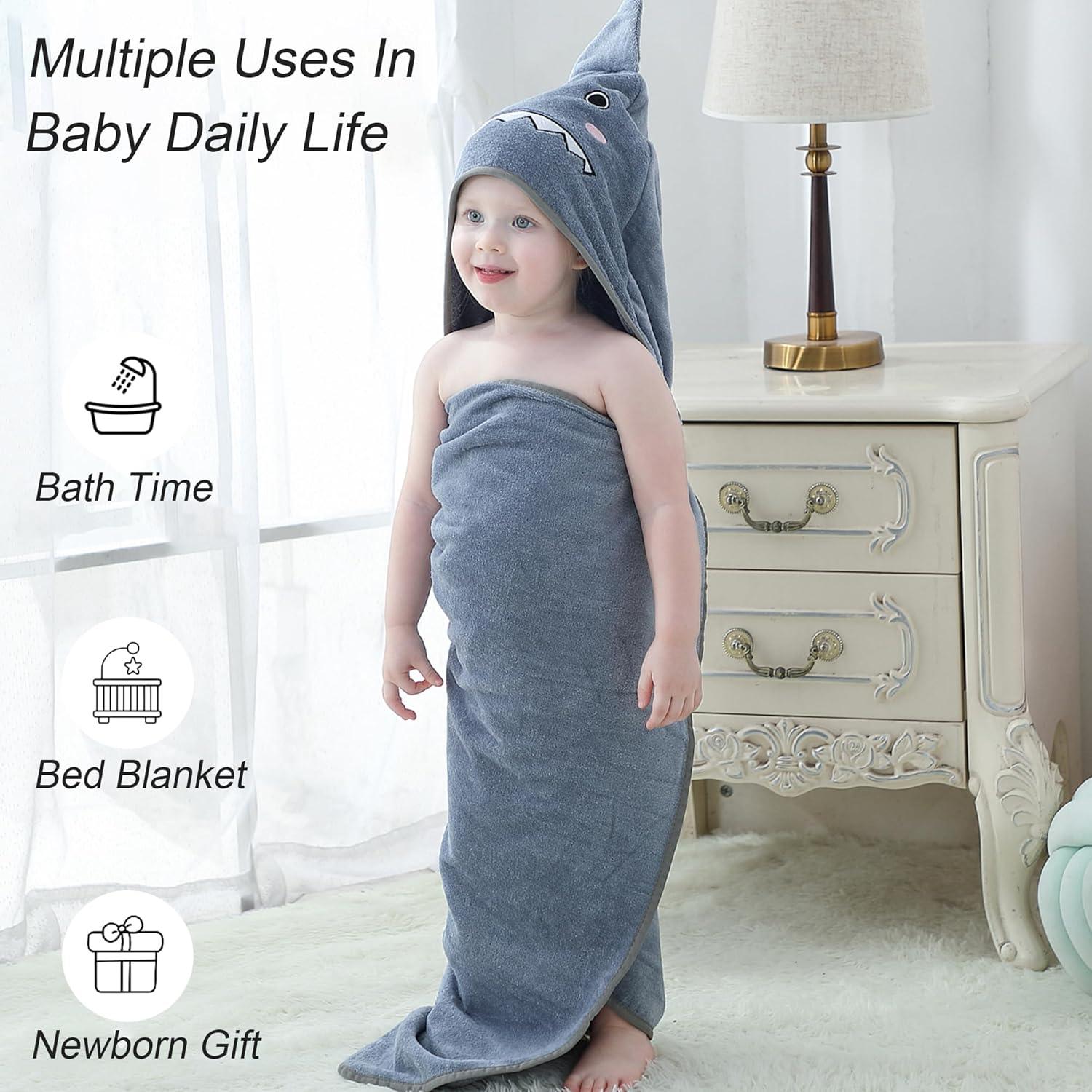 Toalla de Baño con Capucha Tiburón HAHASHOW 100% Algodón 89x89cm