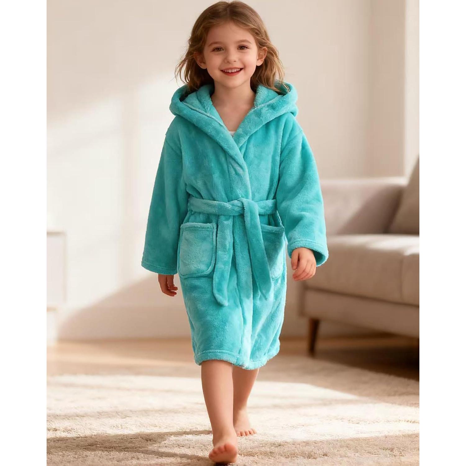 Bata de Baño Polar para Niñas 4-5T Aqua con Capucha