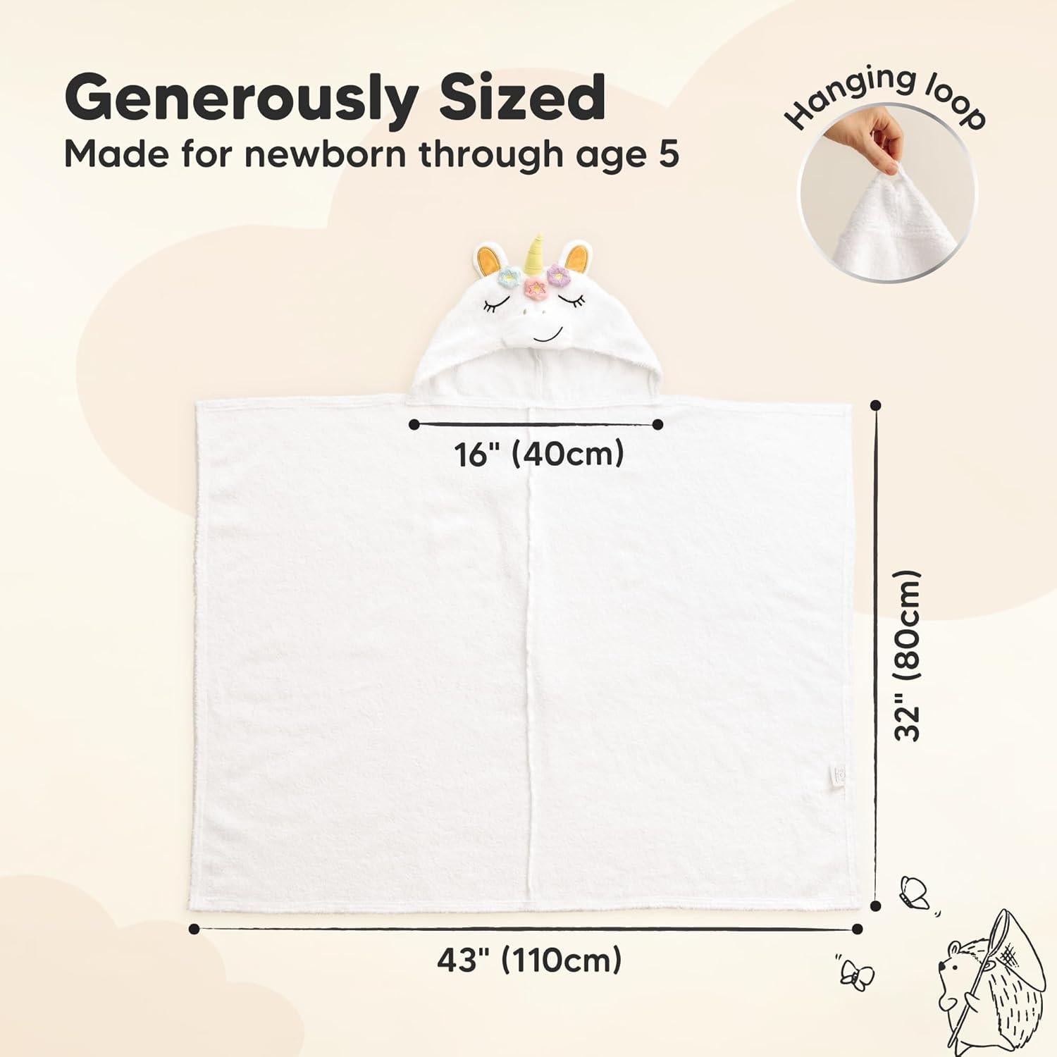 Toalla con Capucha KeaBabies 100% Algodón Grande Unicornio