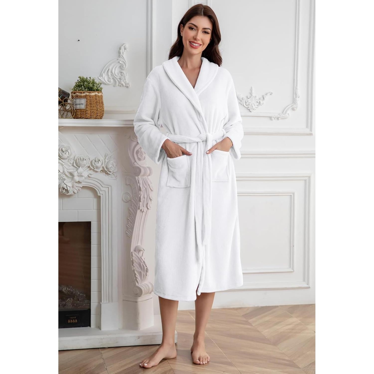 Bata de Franela Suave para Niñas Umeyda, 5-6 Años, Blanca