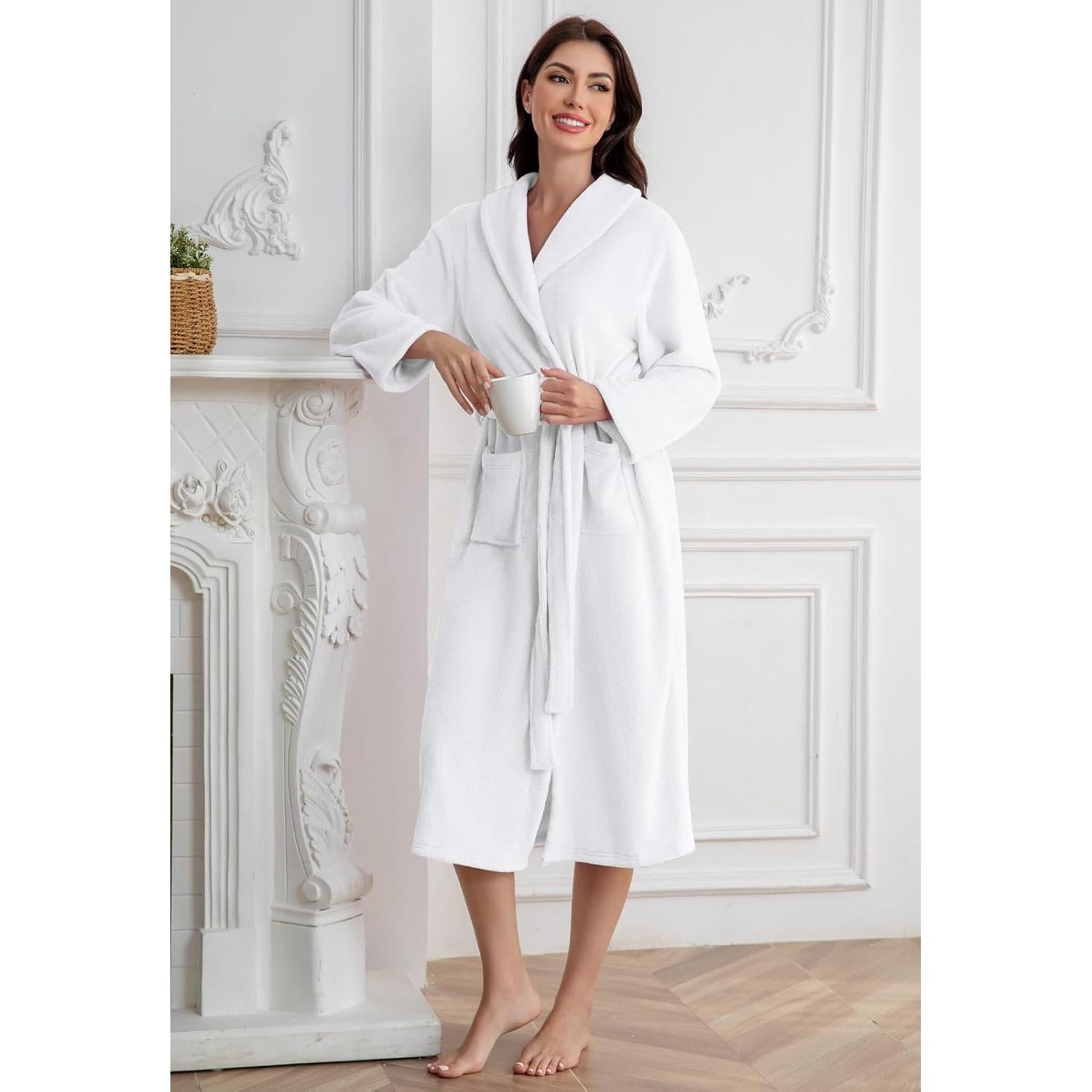 Bata de Franela Suave para Niñas Umeyda, 5-6 Años, Blanca