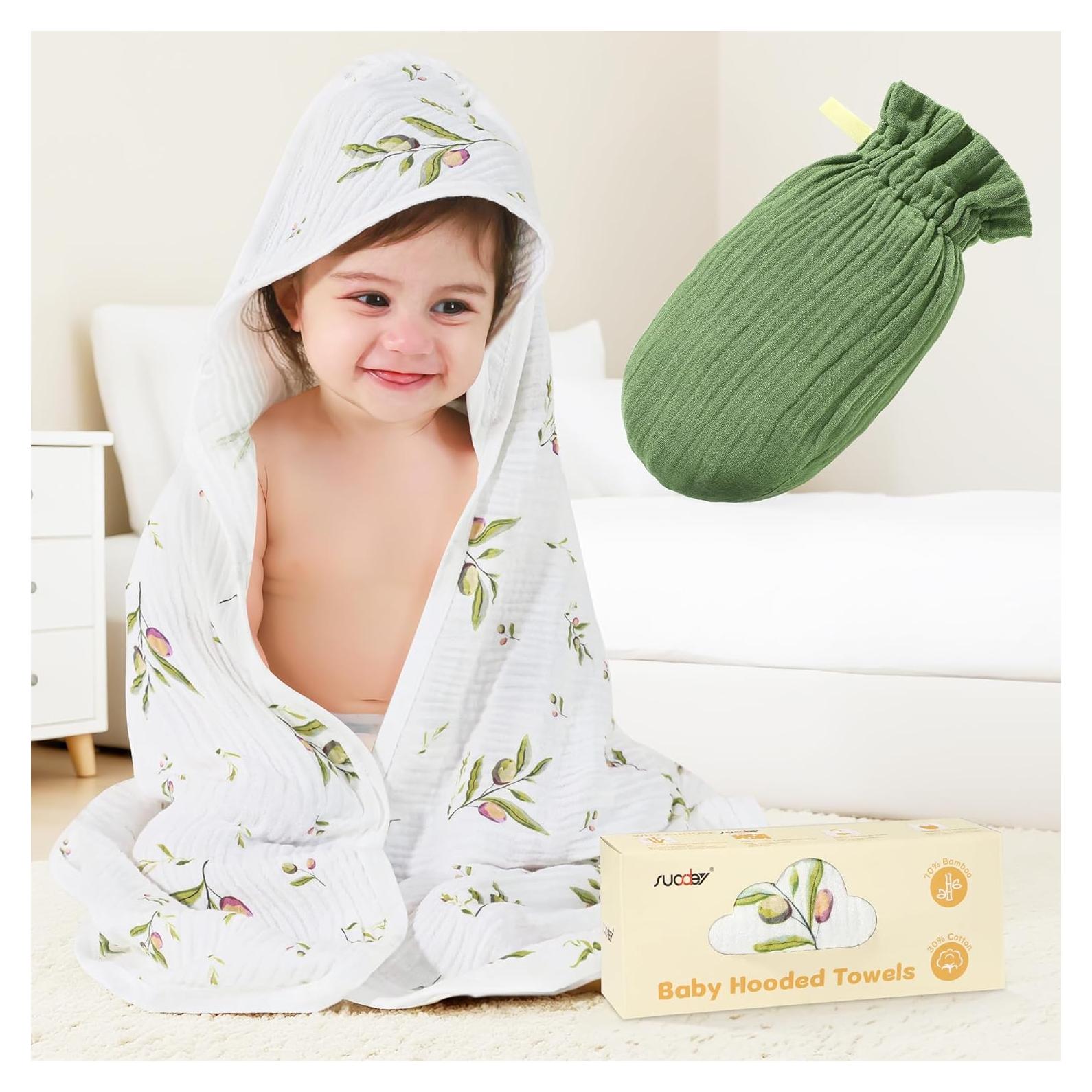 Toalla de Muselina con Capucha SUOSDEY 71x71 cm Verde