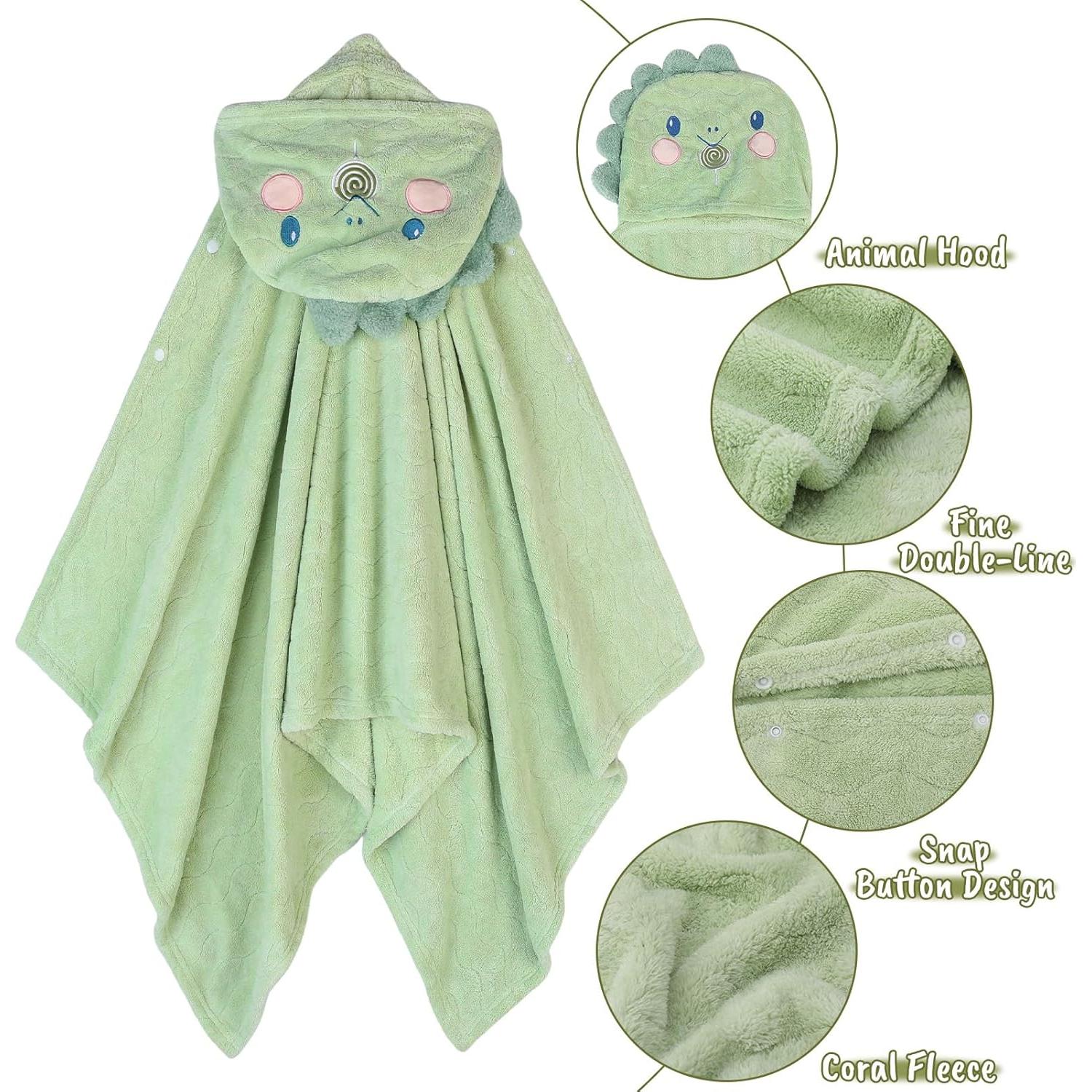 Toalla con Capucha Absorbente Fingertip WD Verde Dinosaurio 70x140cm