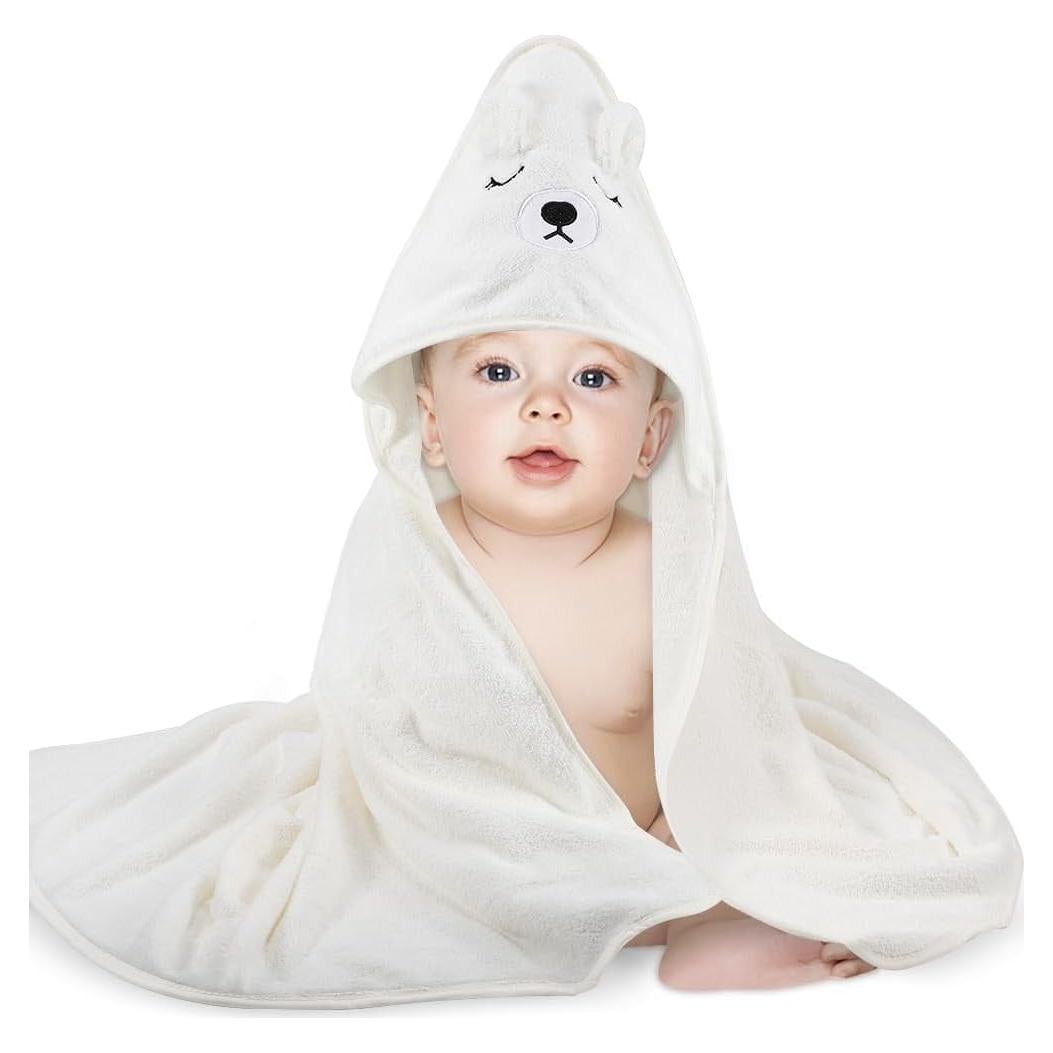 Toalla de Baño para Bebé Vabrloy con Capucha Oso Blanco 80x80 cm