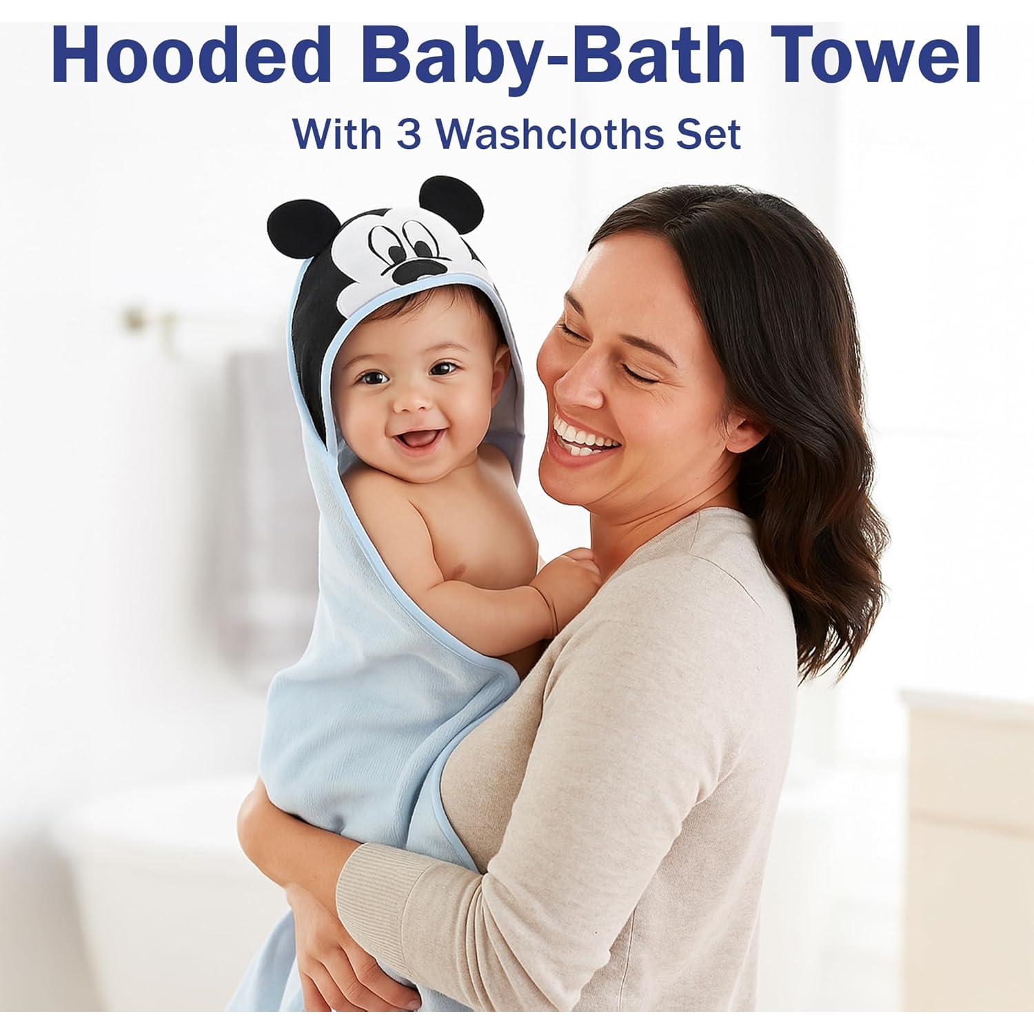 Toalla de baño con capucha Mickey Mouse Disney + 3 toallitas