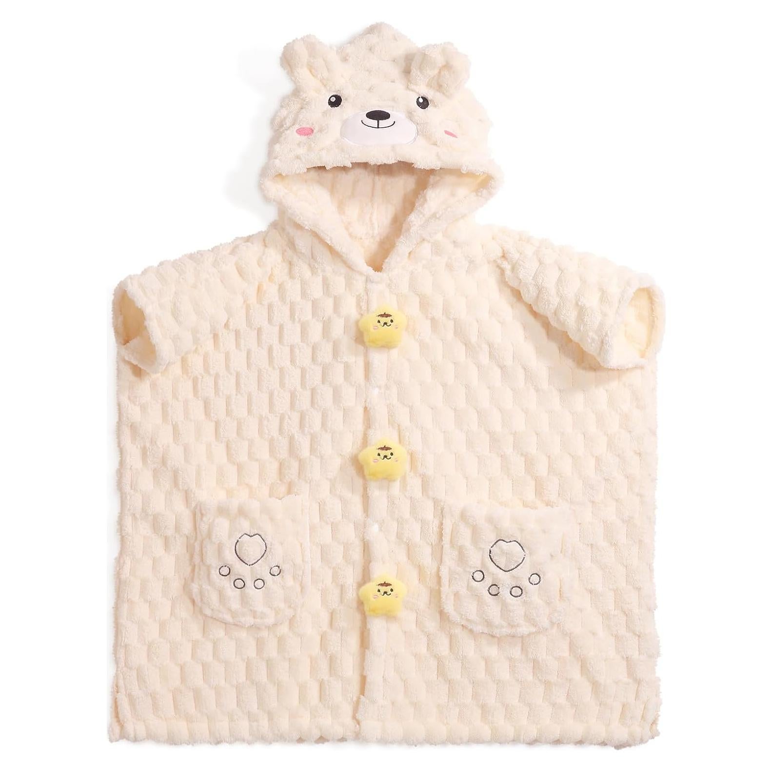 Poncho Toalla para Niños WODHOY Oveja Beige, Suave y Absorbente