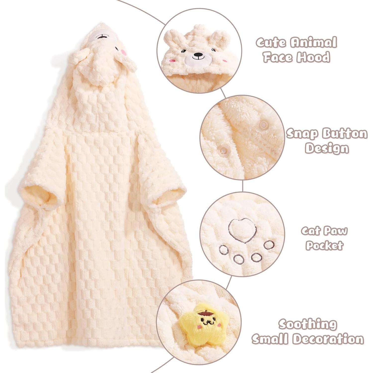 Poncho Toalla para Niños WODHOY Oveja Beige, Suave y Absorbente