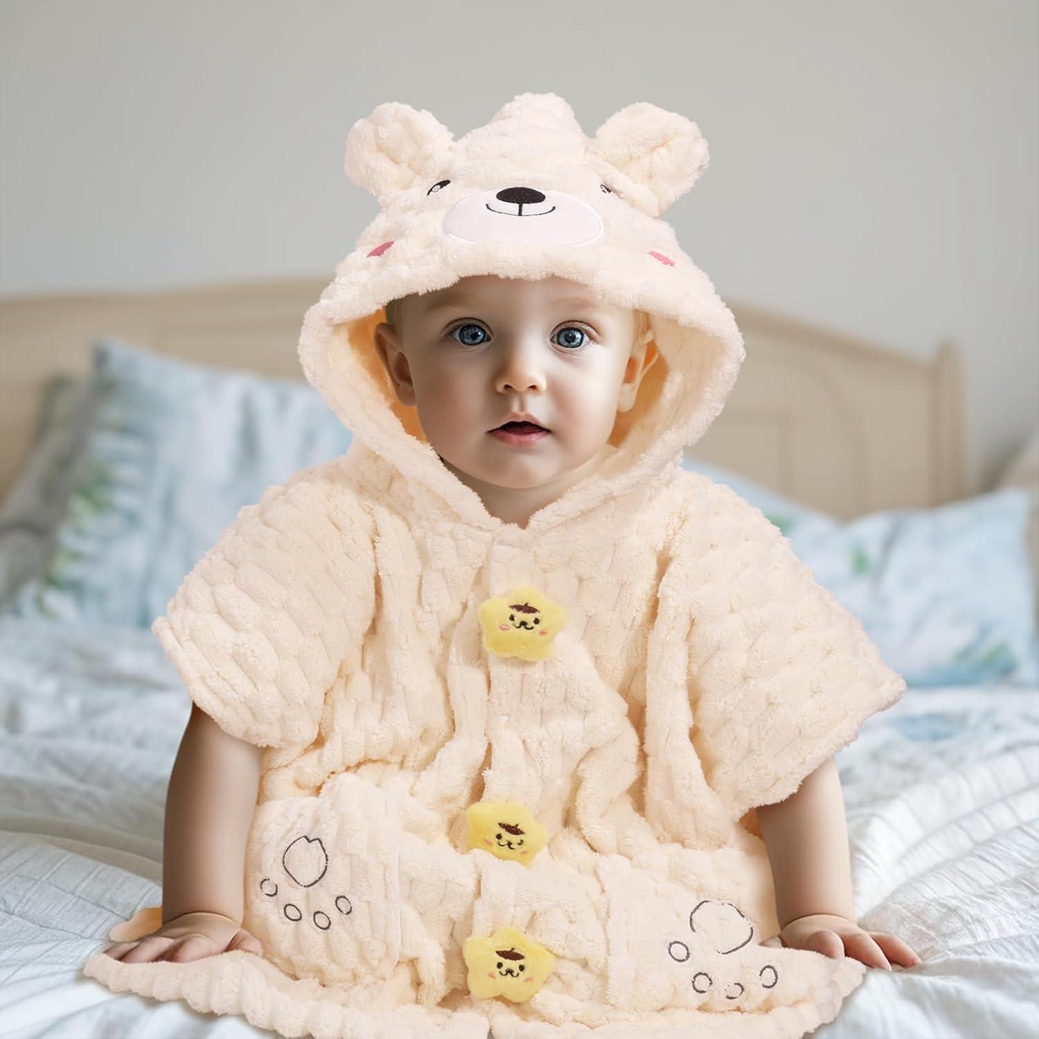 Poncho Toalla para Niños WODHOY Oveja Beige, Suave y Absorbente