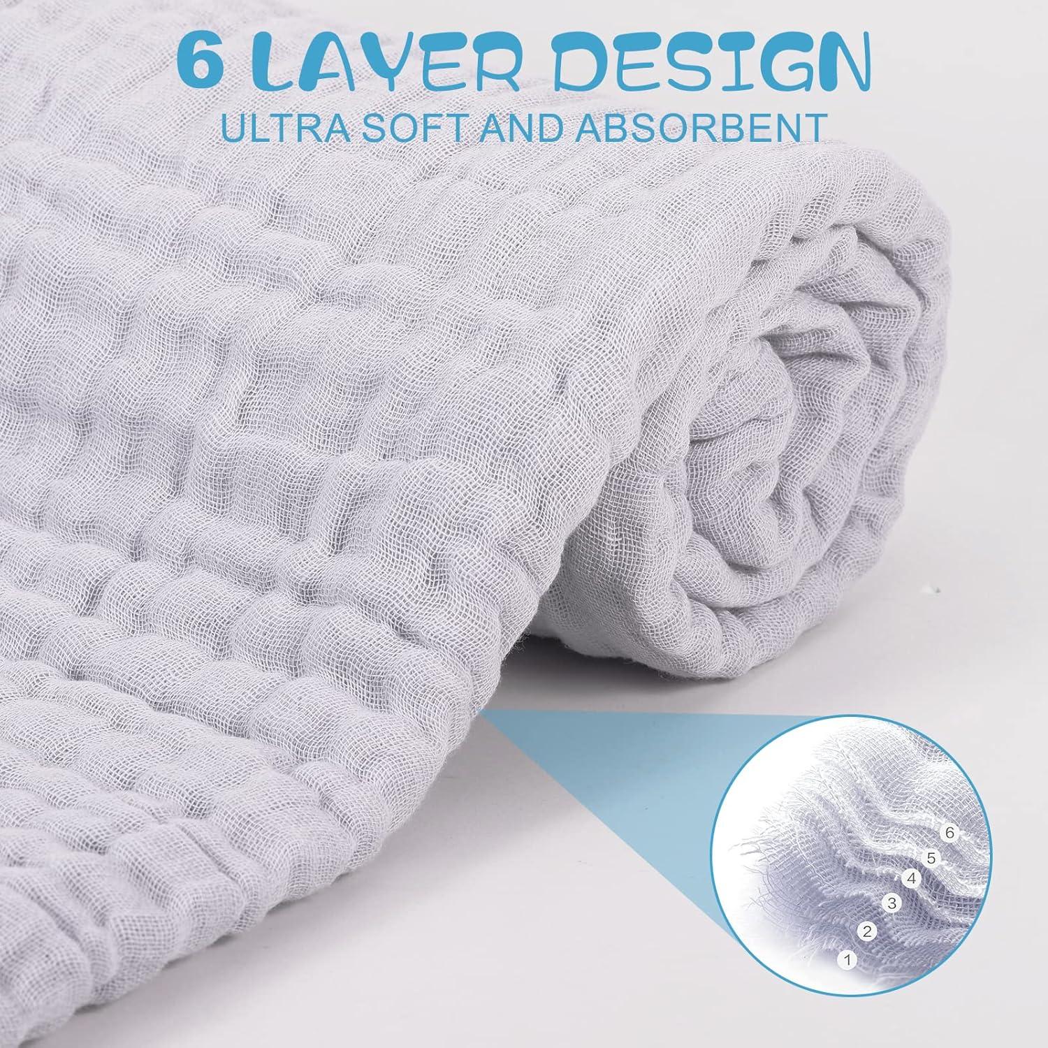 Toallas de Baño para Bebés Asung 3 Pack 100x100 cm Algodón Gris