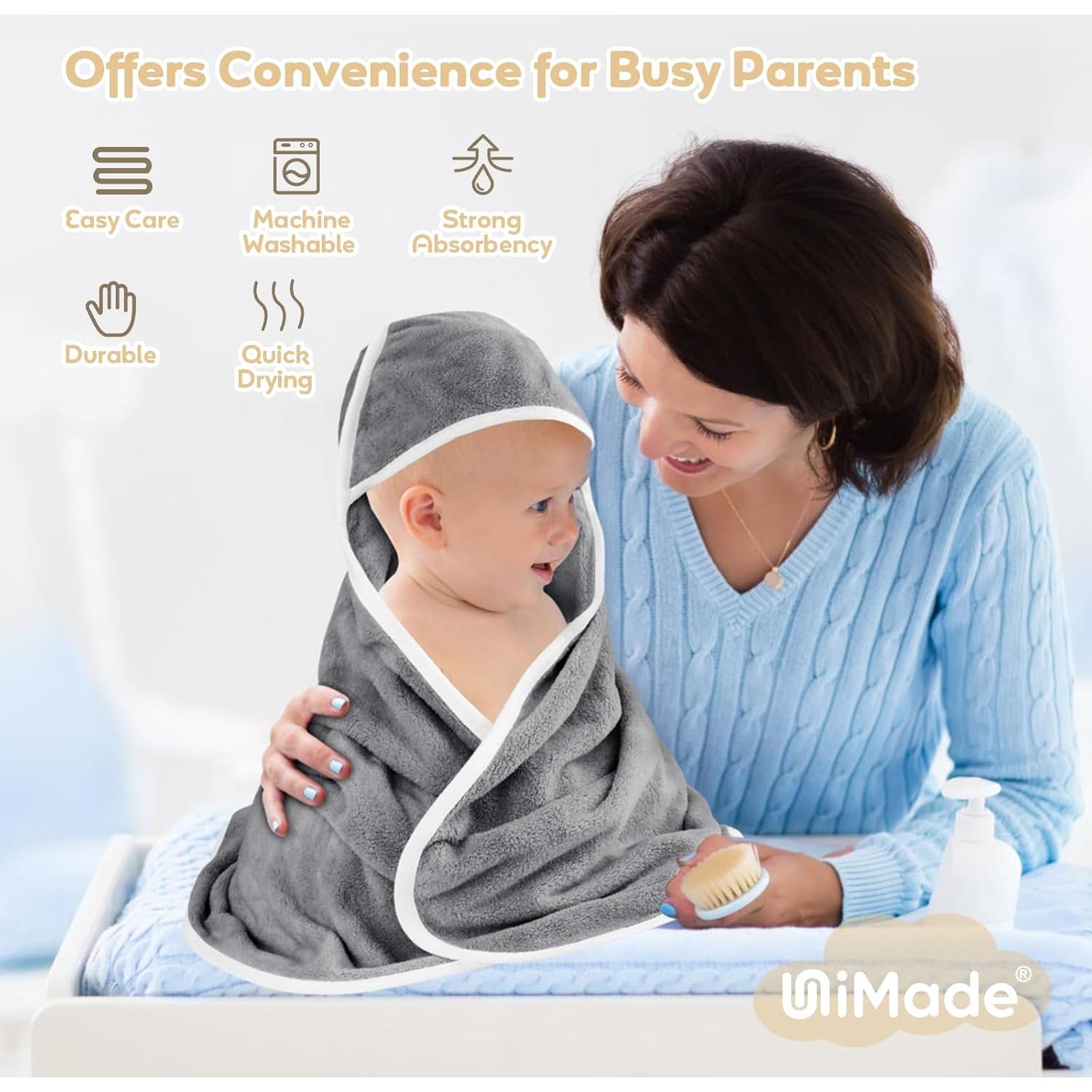 Toallas de Baño con Capucha UNIMADE - Paquete de 4 - 76.2 cm - Gris y Azul