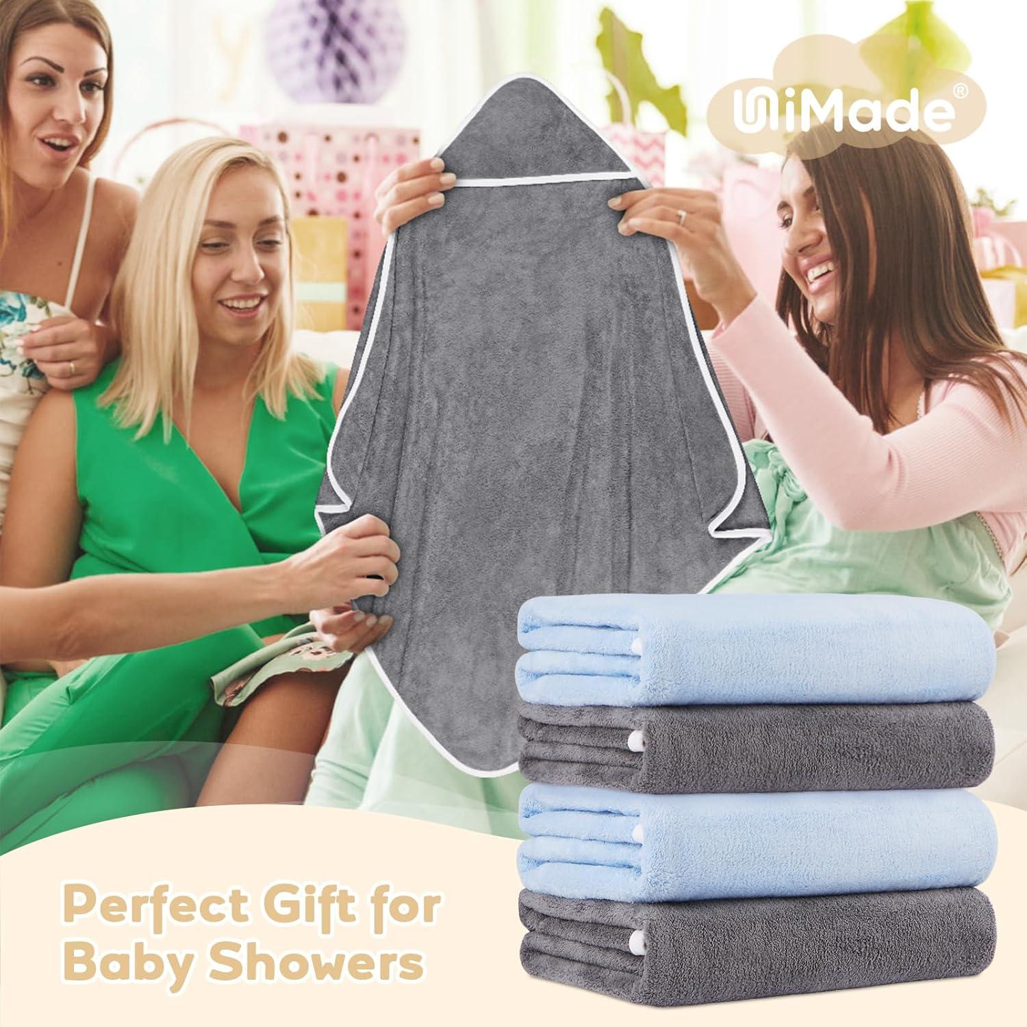 Toallas de Baño con Capucha UNIMADE - Paquete de 4 - 76.2 cm - Gris y Azul