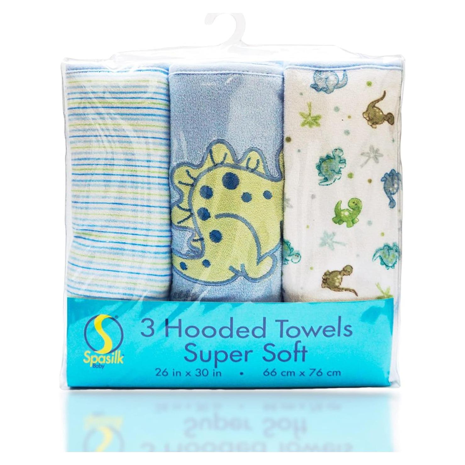 Juego de 3 toallas con capucha Spasilk Baby Dino Azul 66x76 cm
