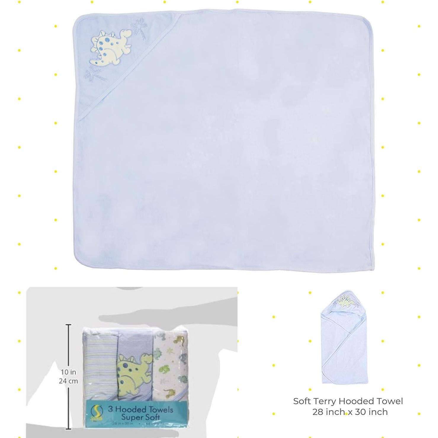 Juego de 3 toallas con capucha Spasilk Baby Dino Azul 66x76 cm