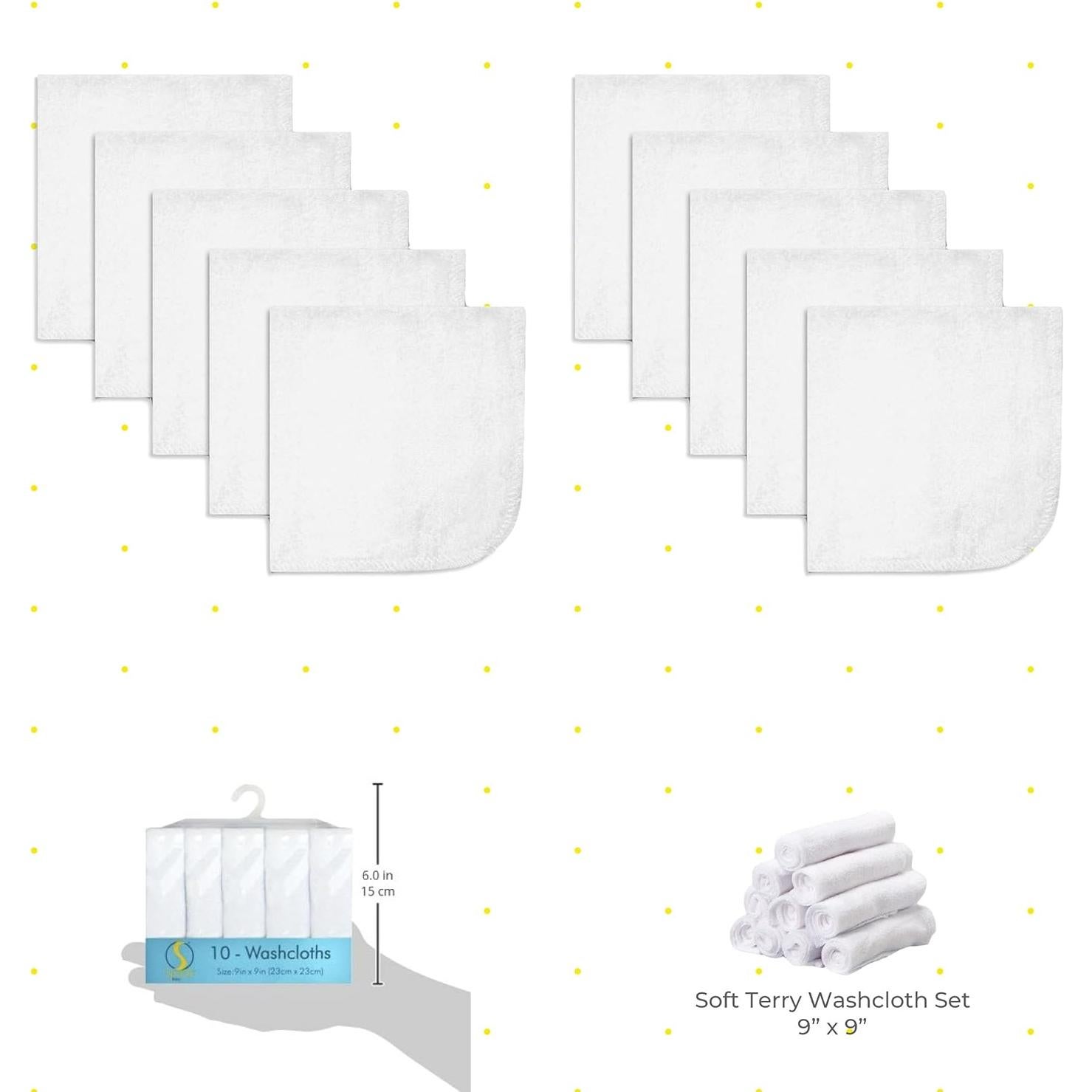 Toallitas de Lavado Spasilk para Bebés - Paquete de 10 Blancas