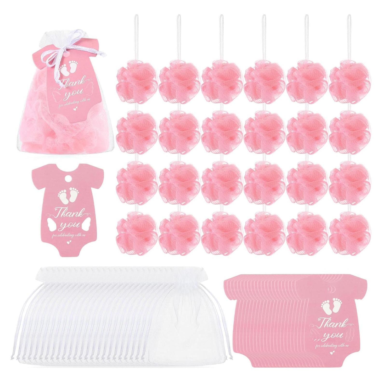 24 Recuerdos Baby Shower Funnymoom con Esponjas Loofah Rosas