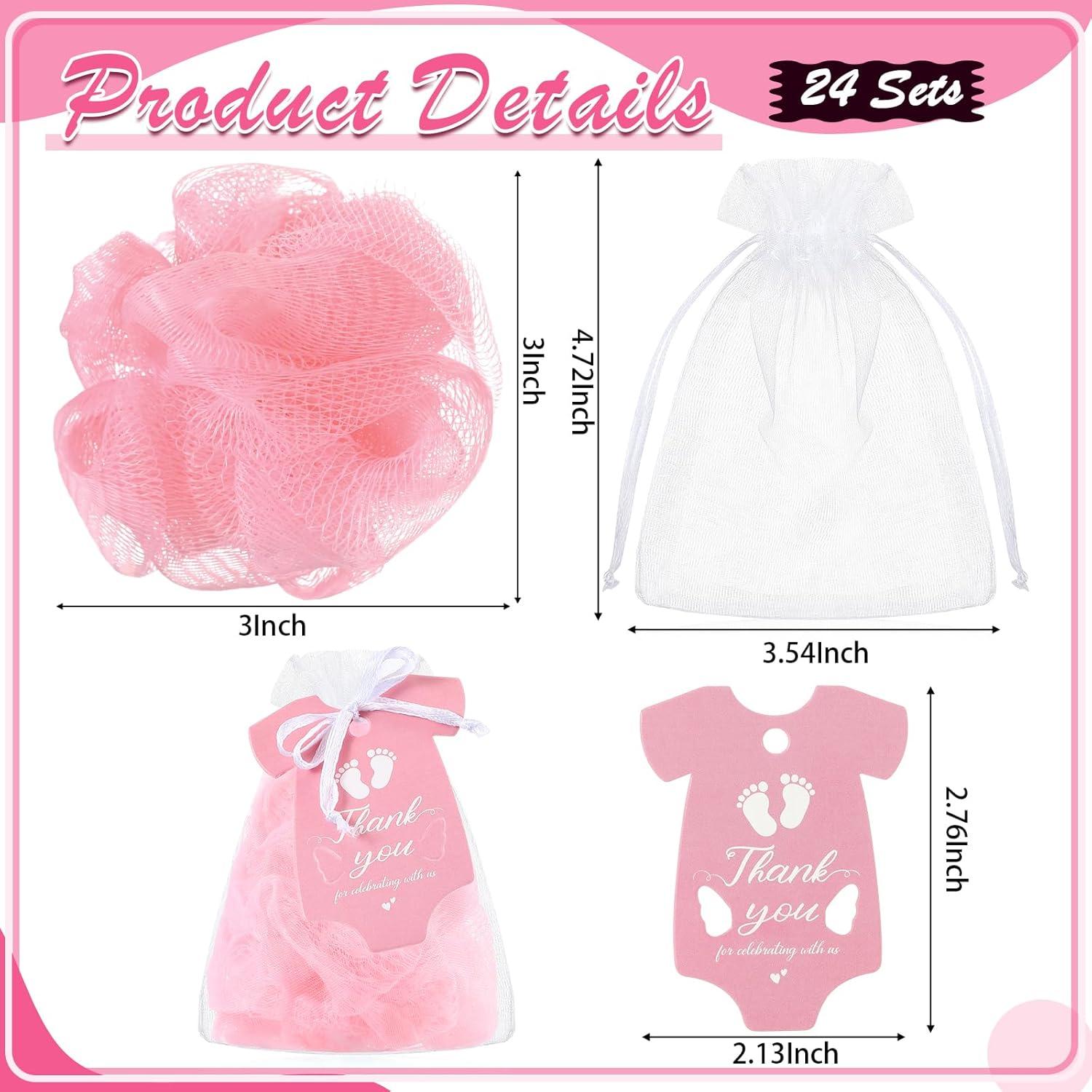 24 Recuerdos Baby Shower Funnymoom con Esponjas Loofah Rosas