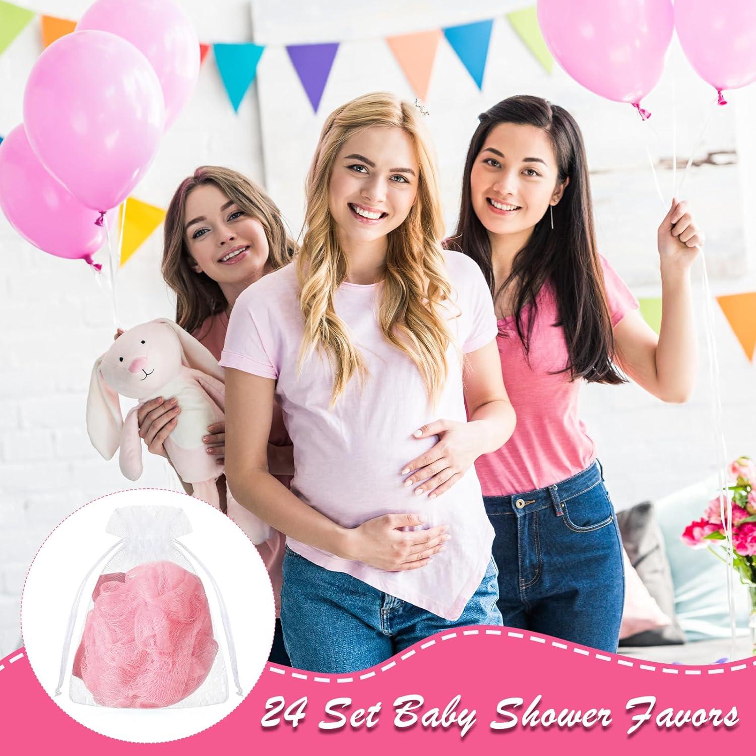 24 Recuerdos Baby Shower Funnymoom con Esponjas Loofah Rosas