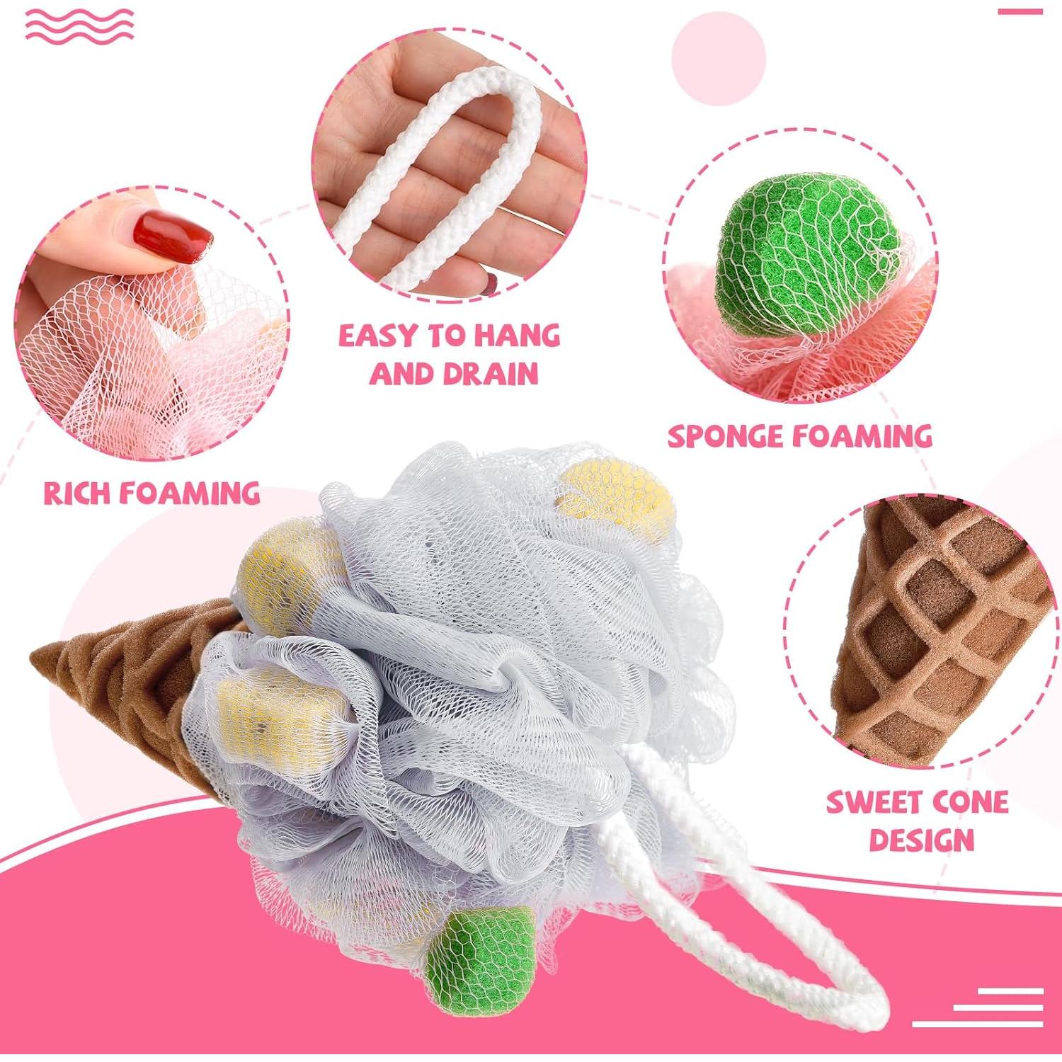 Esponja de Baño Geiserailie en Forma de Helado - 4 Piezas