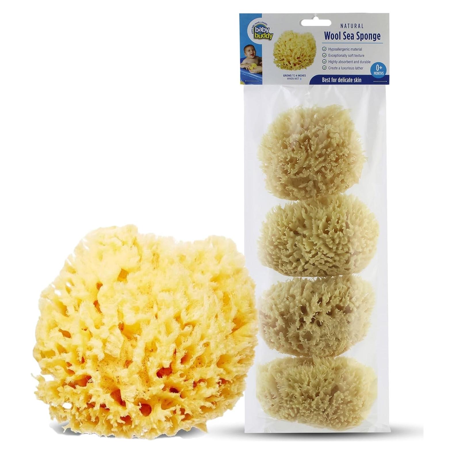 Esponja de Mar Natural Baby Buddy para Bebés - Ultra Suave, Hipoalergénica, Paquete de 4