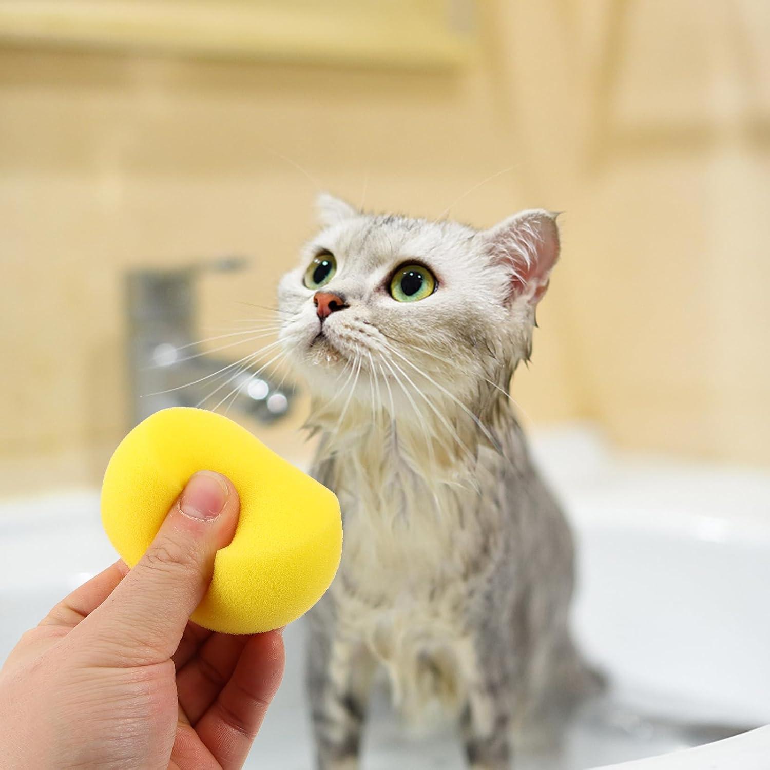 5 Esponjas de Baño para Mascotas Ipetboom Amarillo 7x7cm