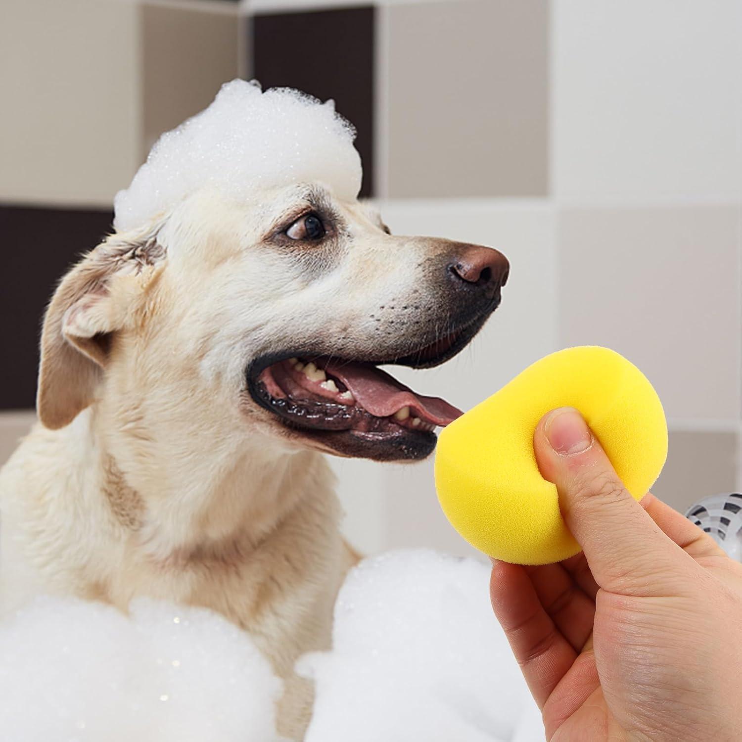 5 Esponjas de Baño para Mascotas Ipetboom Amarillo 7x7cm