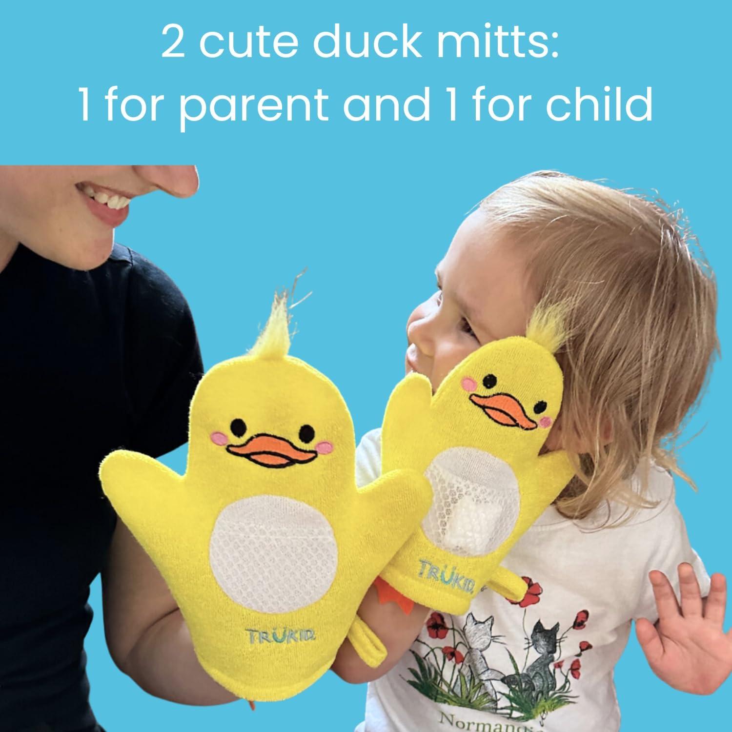 TruKid BubbleGlove Set de 2 - Guantes de Baño Patito para Niños