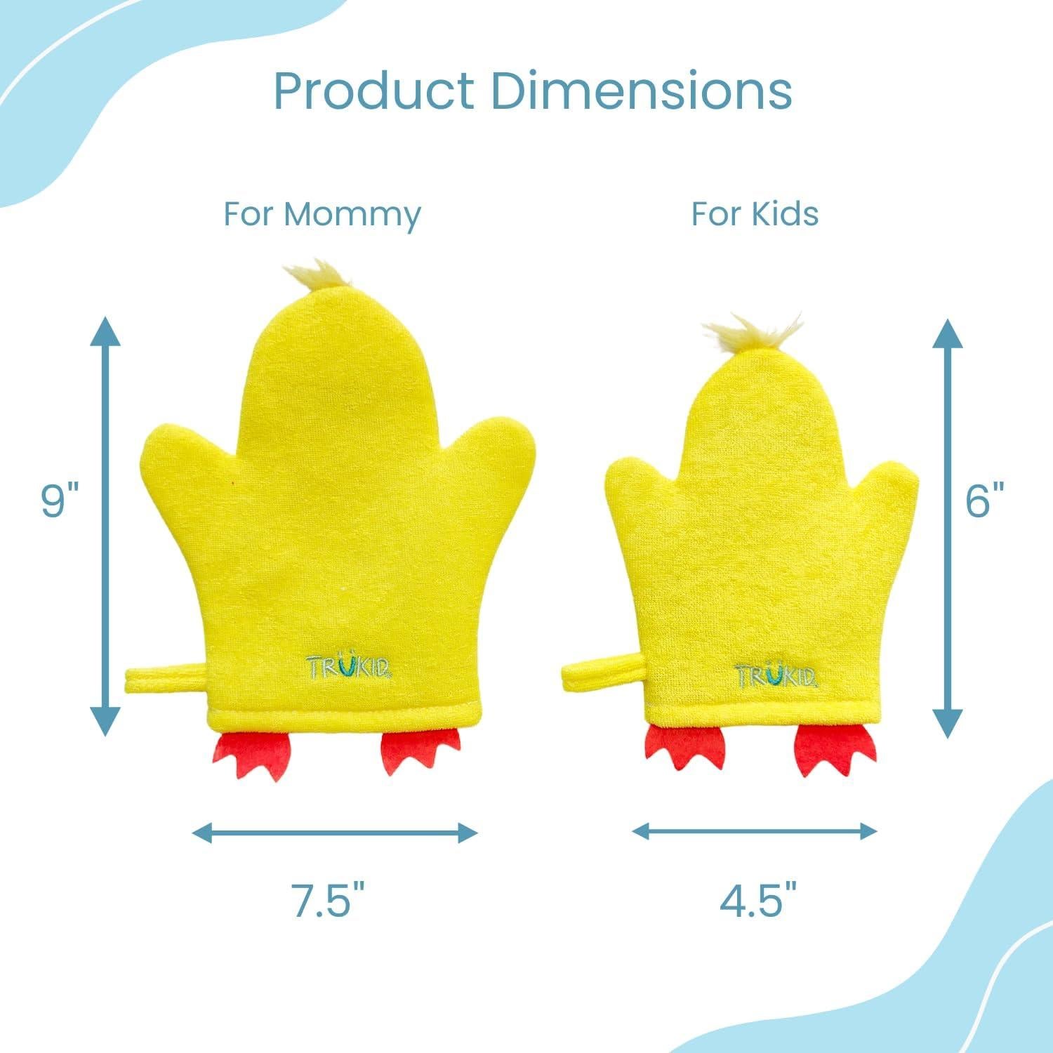 TruKid BubbleGlove Set de 2 - Guantes de Baño Patito para Niños