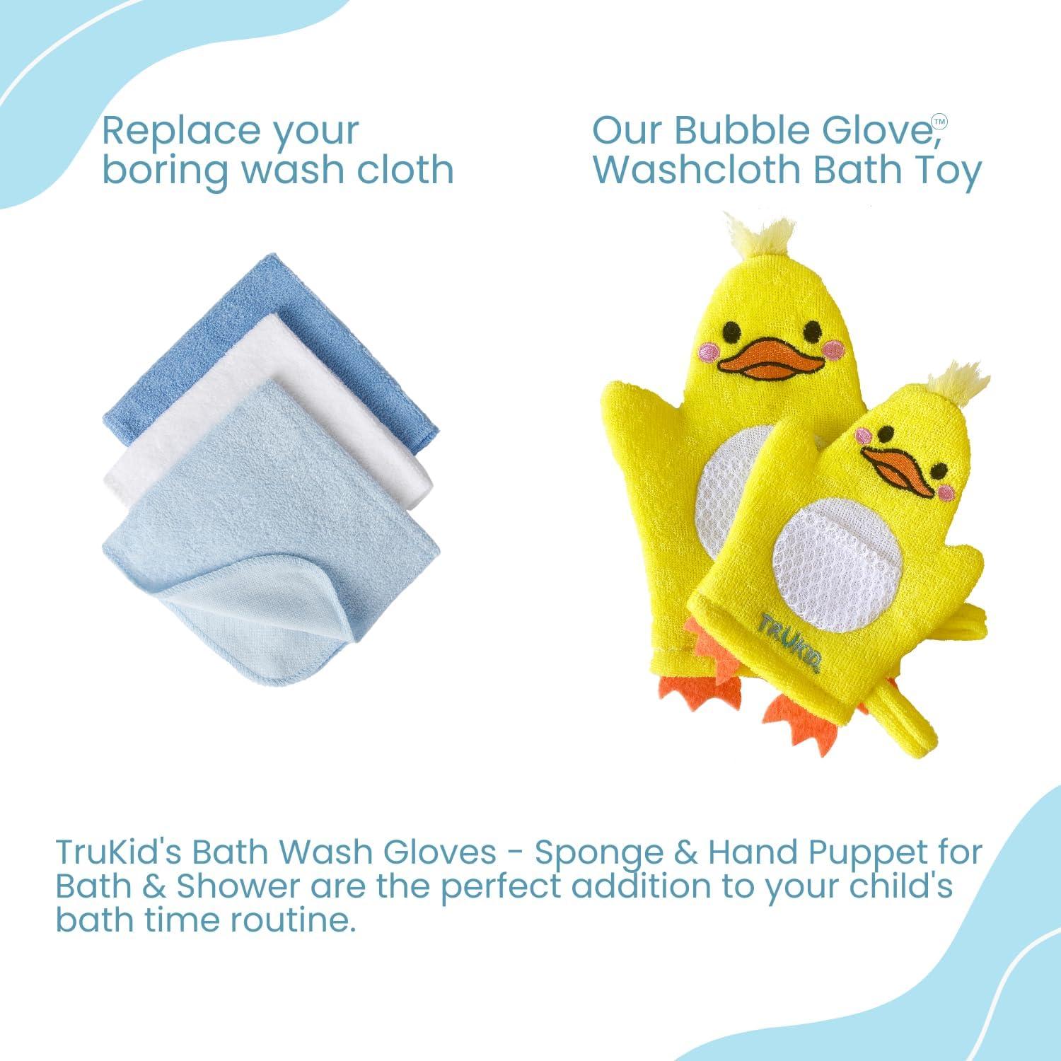 TruKid BubbleGlove Set de 2 - Guantes de Baño Patito para Niños